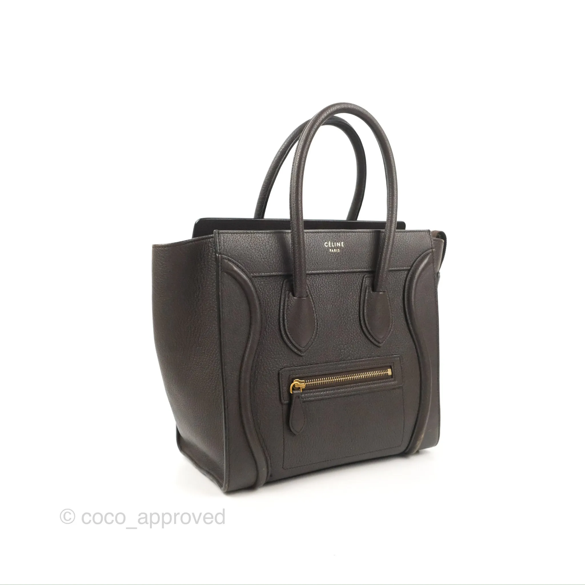 Celine Micro Luggage Handbag Dark Brown Grained Calfskin