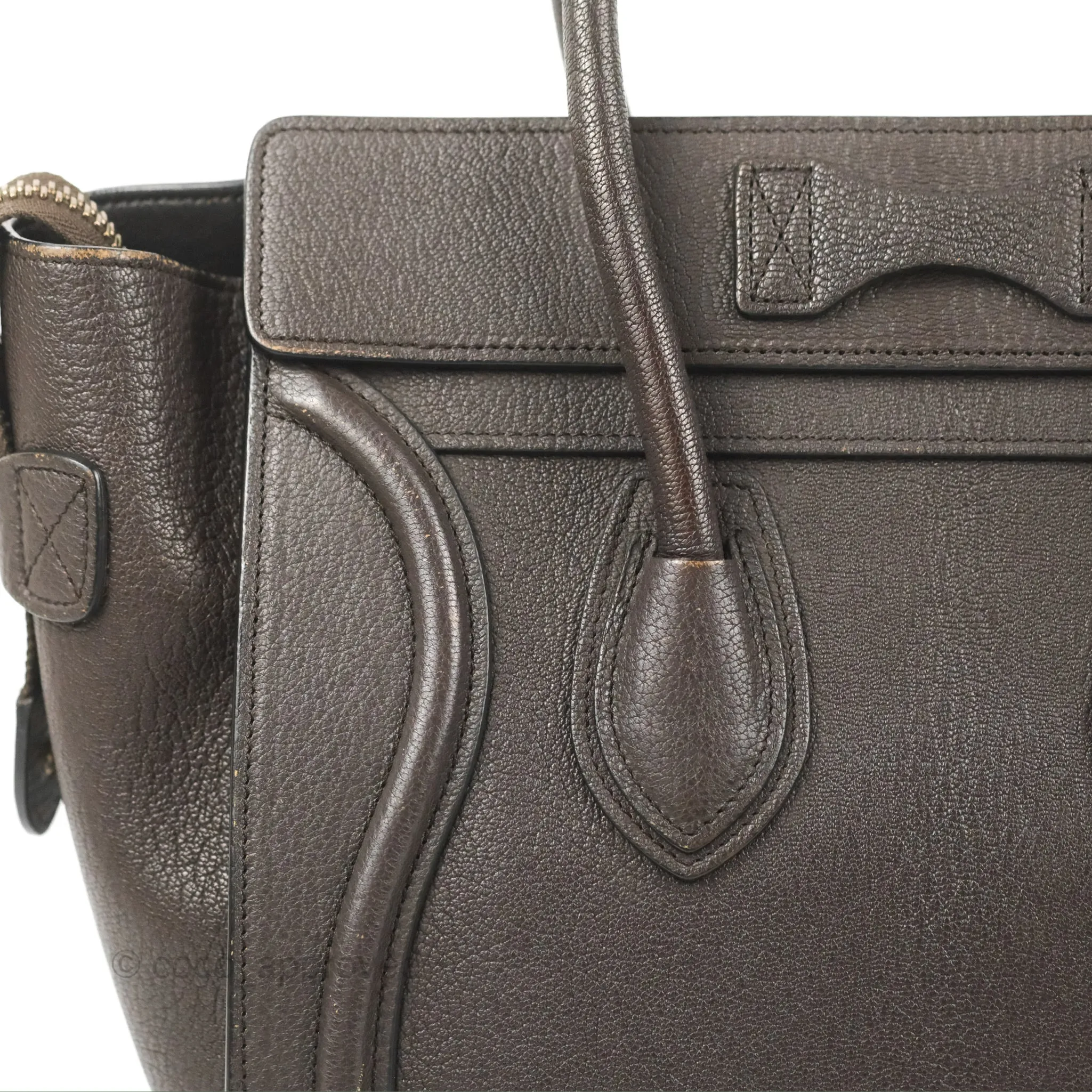 Celine Micro Luggage Handbag Dark Brown Grained Calfskin