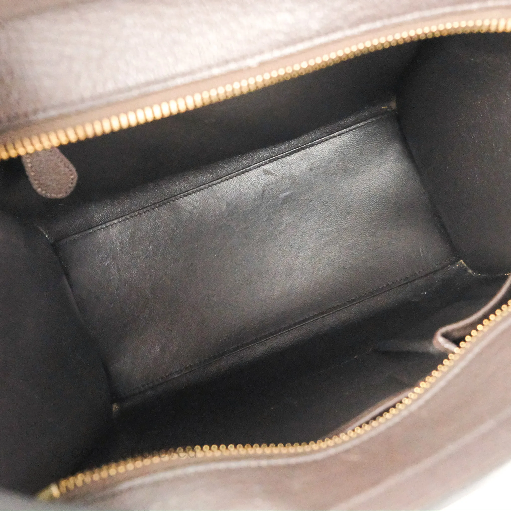 Celine Micro Luggage Handbag Dark Brown Grained Calfskin