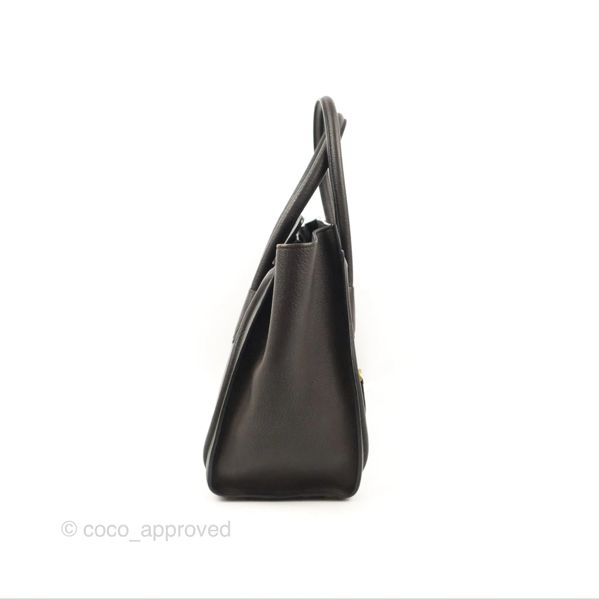 Celine Micro Luggage Handbag Dark Brown Grained Calfskin