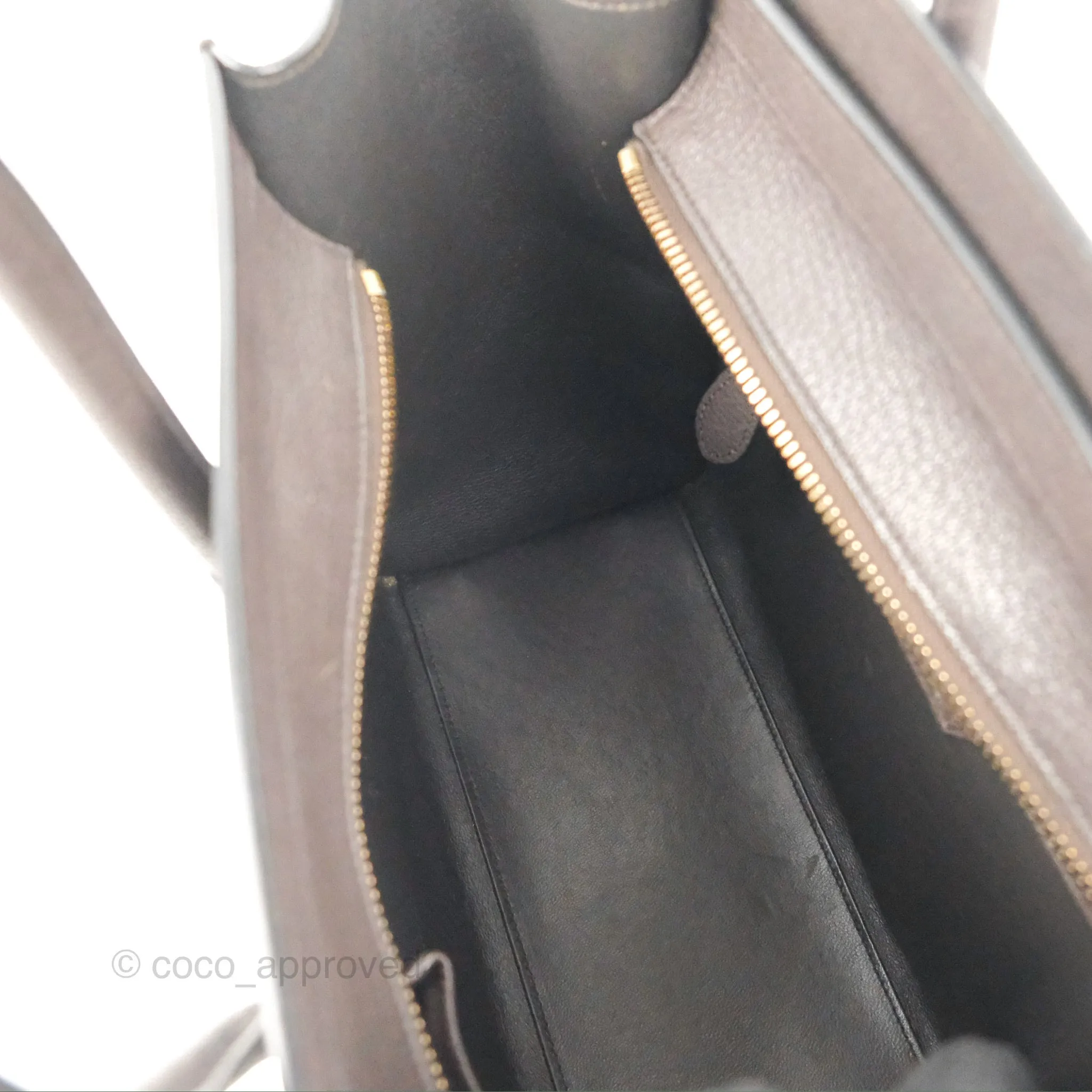 Celine Micro Luggage Handbag Dark Brown Grained Calfskin