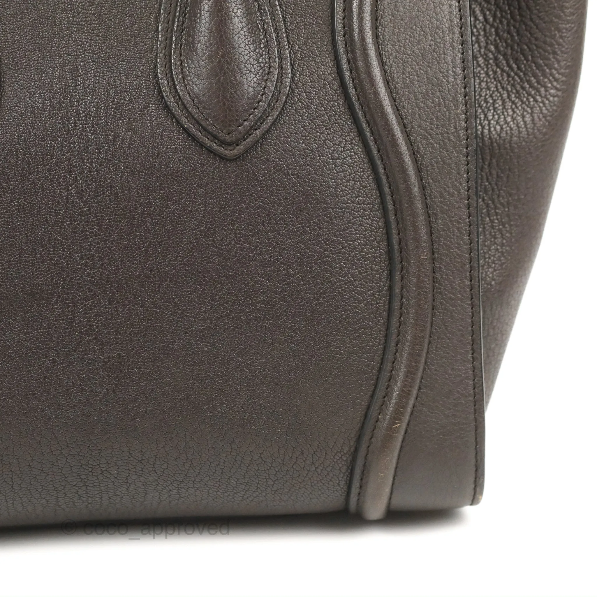 Celine Micro Luggage Handbag Dark Brown Grained Calfskin