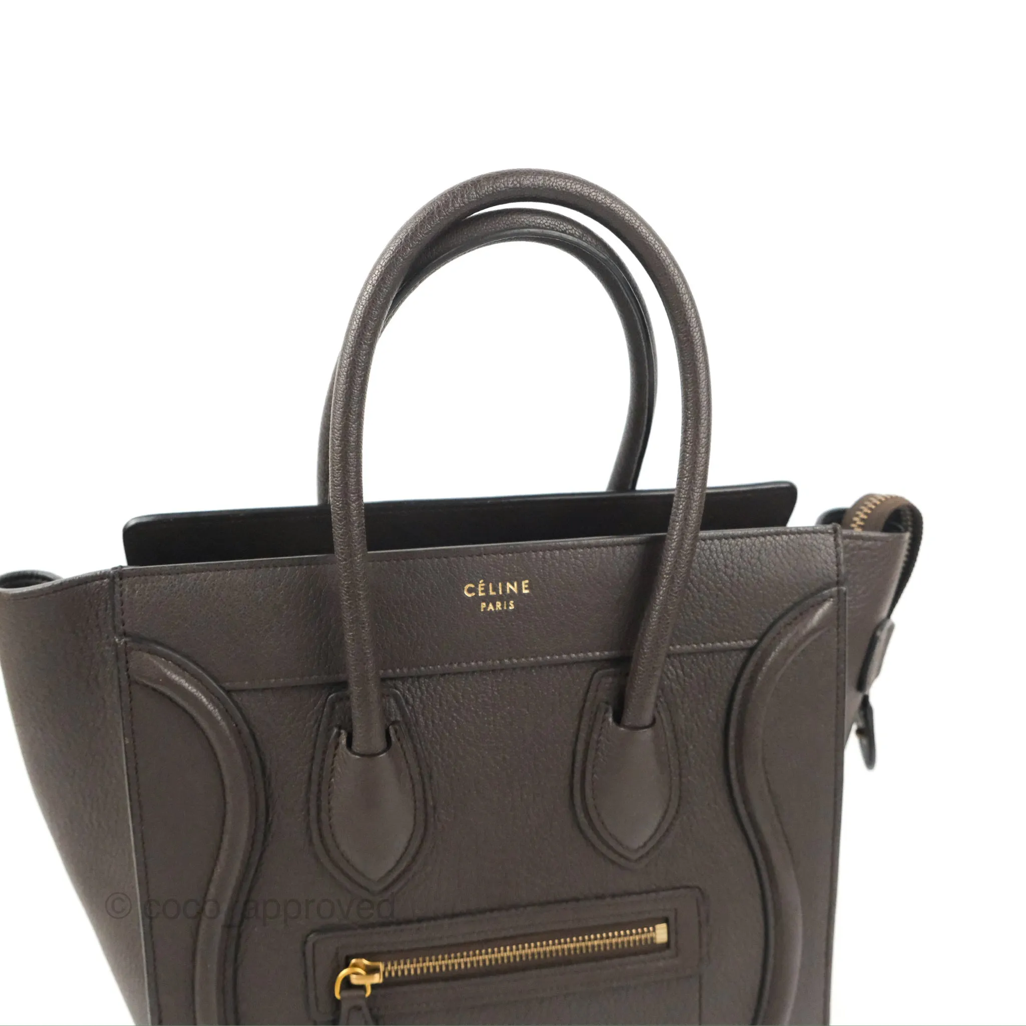 Celine Micro Luggage Handbag Dark Brown Grained Calfskin