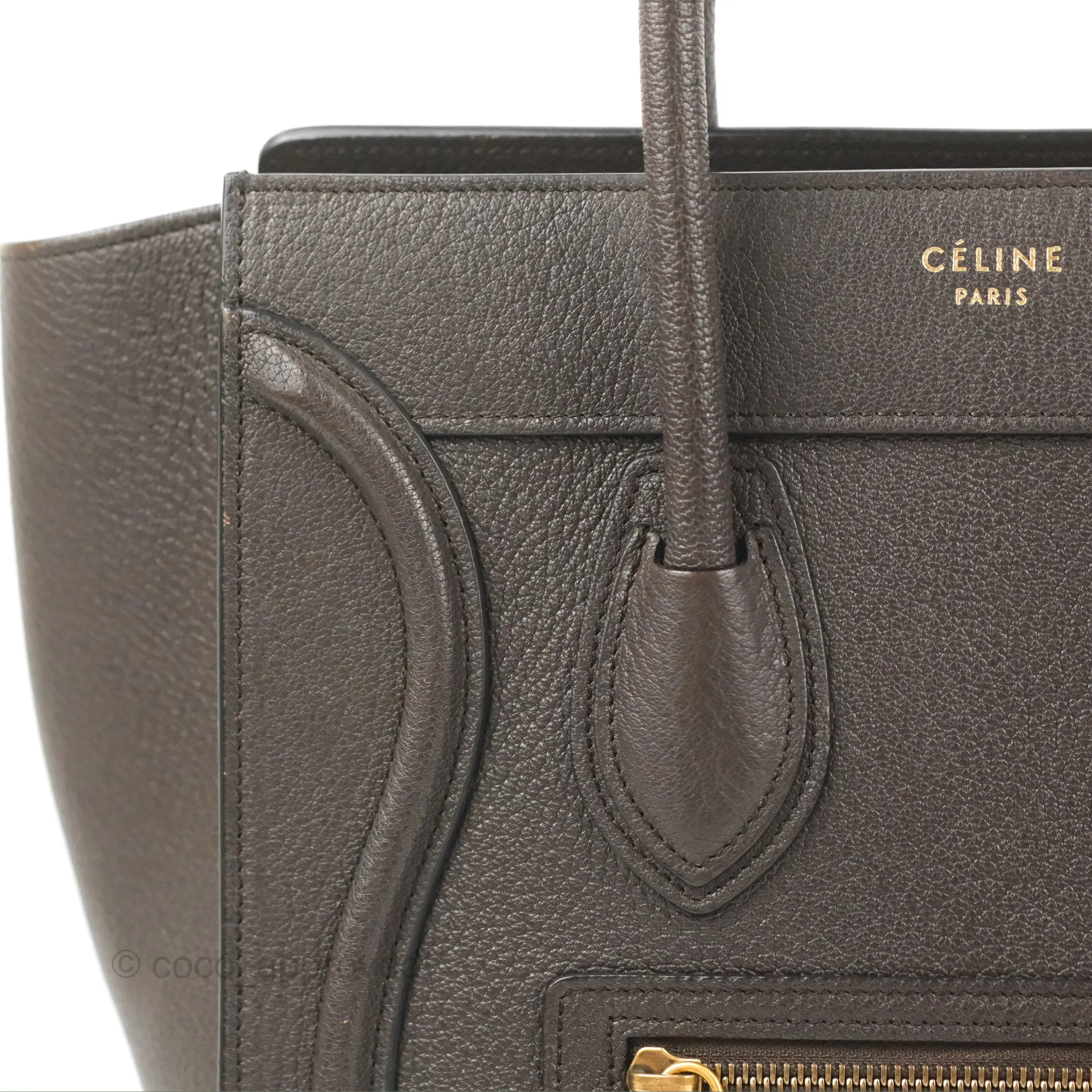 Celine Micro Luggage Handbag Dark Brown Grained Calfskin