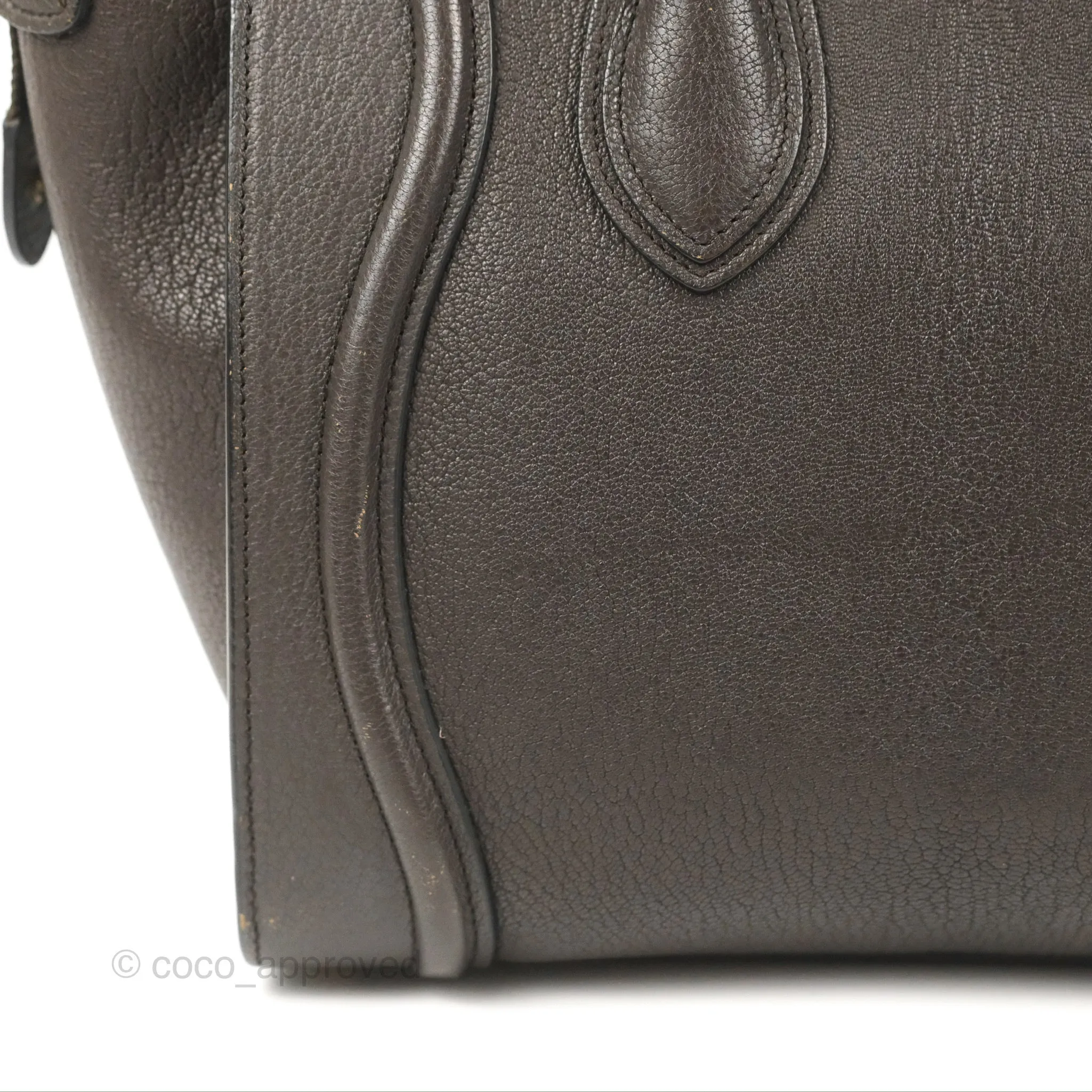 Celine Micro Luggage Handbag Dark Brown Grained Calfskin