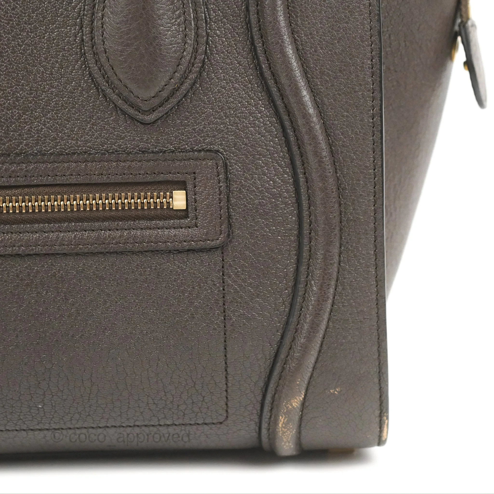 Celine Micro Luggage Handbag Dark Brown Grained Calfskin