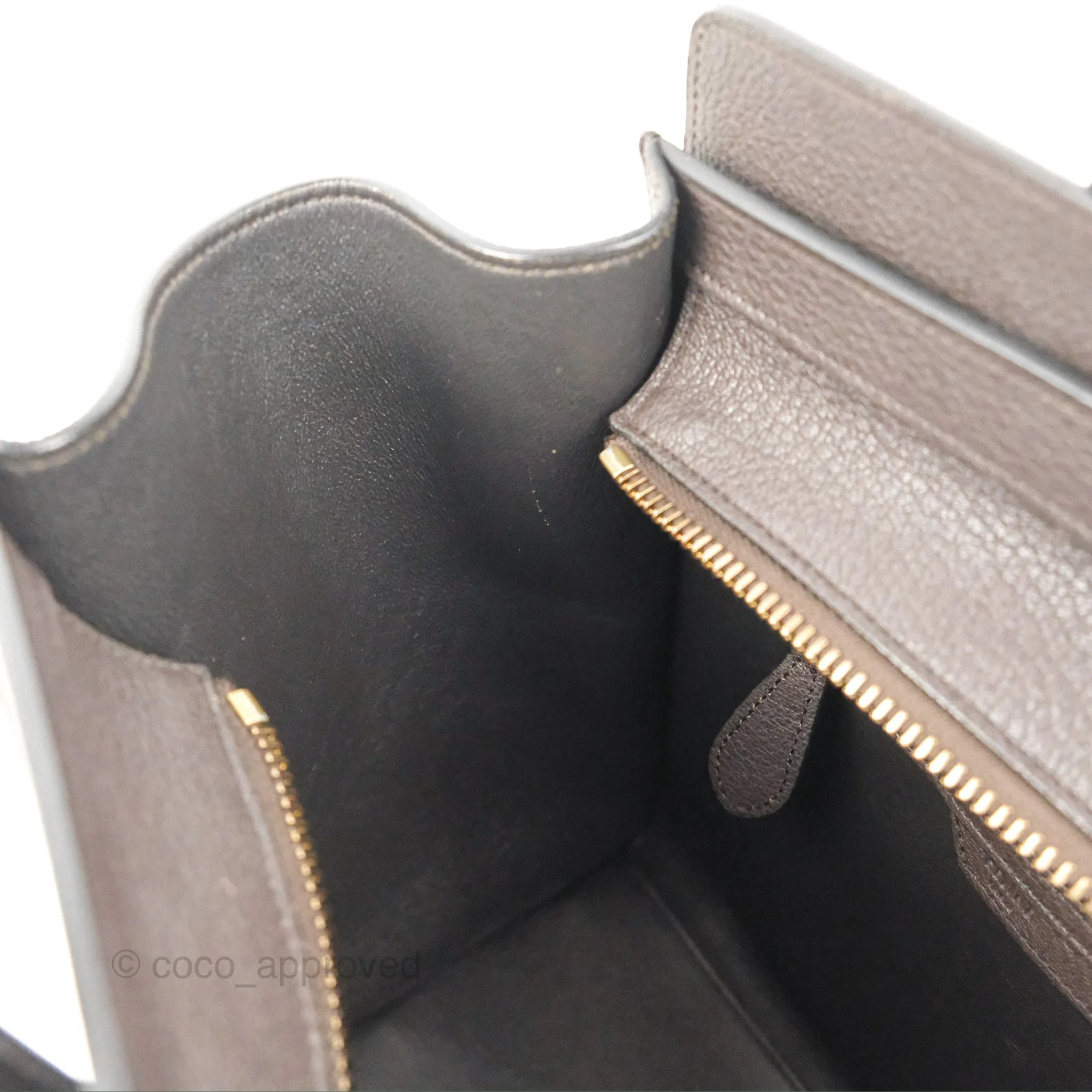 Celine Micro Luggage Handbag Dark Brown Grained Calfskin