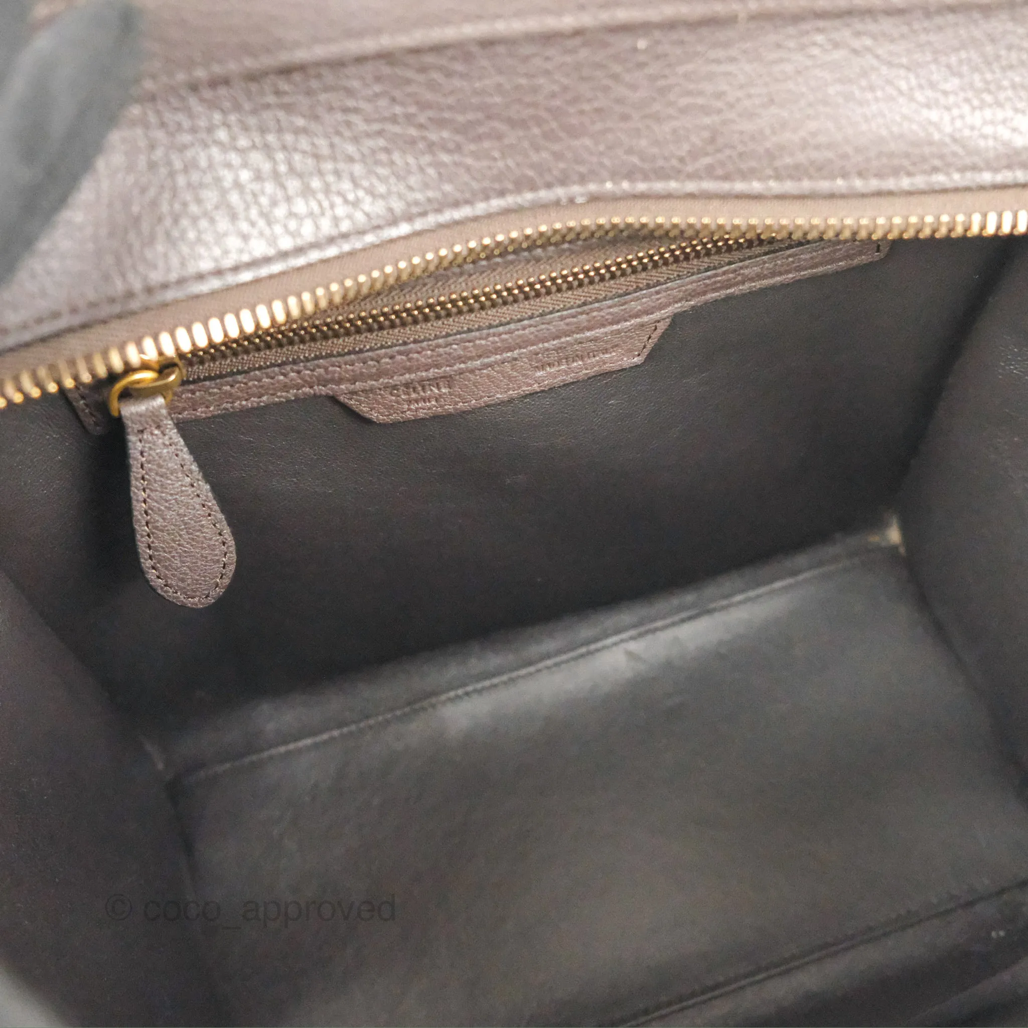 Celine Micro Luggage Handbag Dark Brown Grained Calfskin