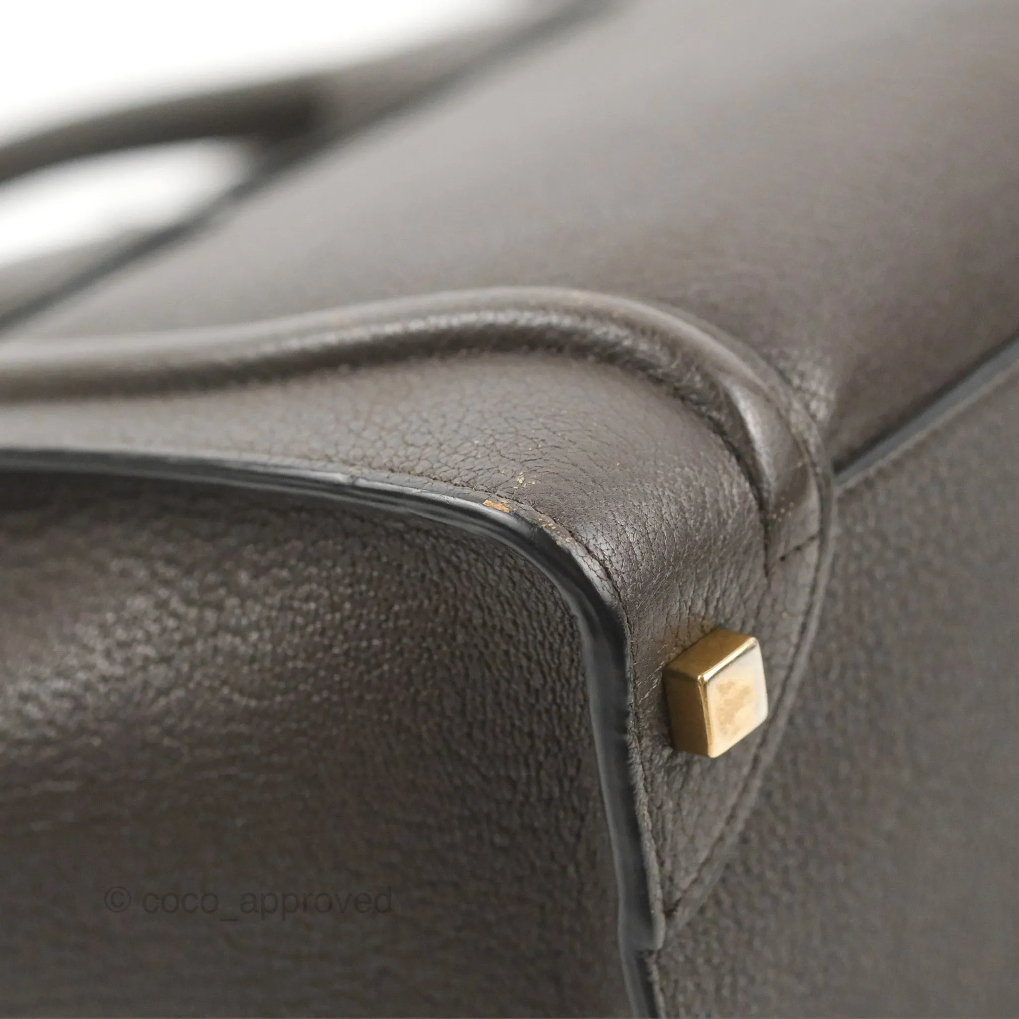 Celine Micro Luggage Handbag Dark Brown Grained Calfskin