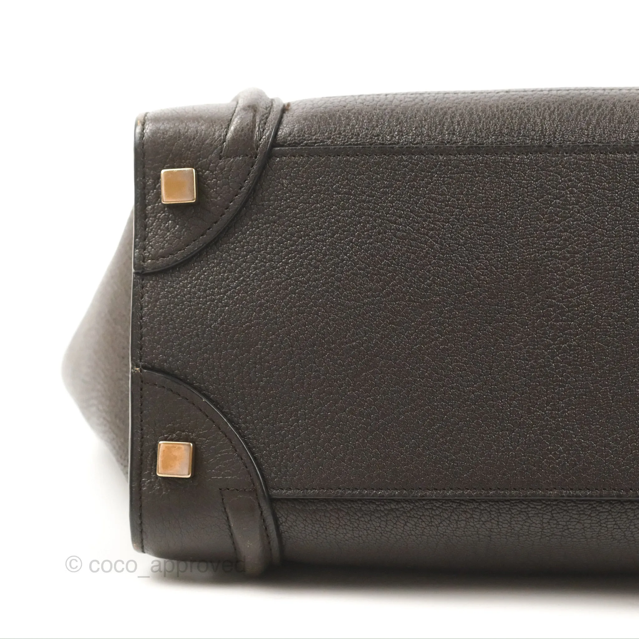 Celine Micro Luggage Handbag Dark Brown Grained Calfskin