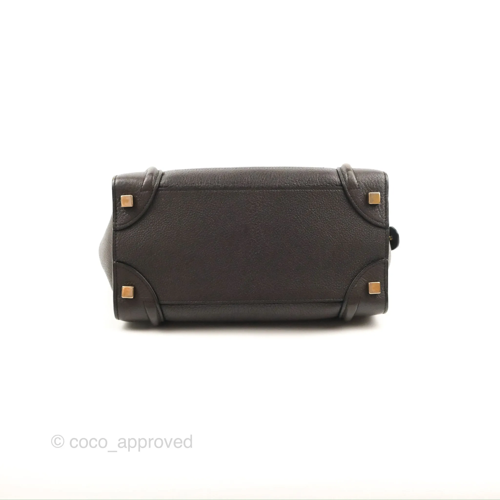 Celine Micro Luggage Handbag Dark Brown Grained Calfskin