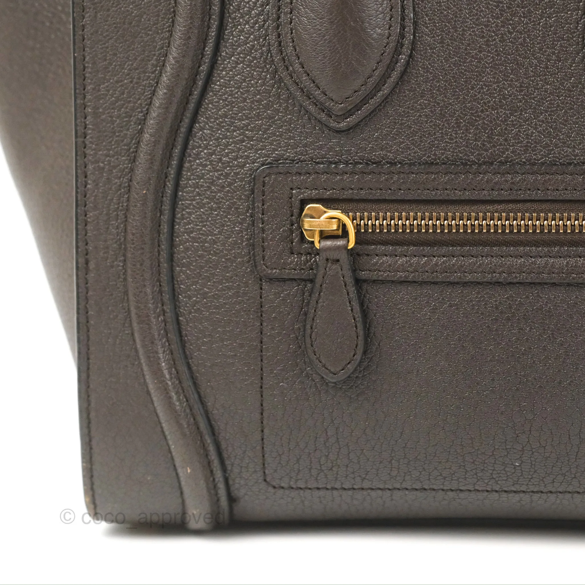 Celine Micro Luggage Handbag Dark Brown Grained Calfskin