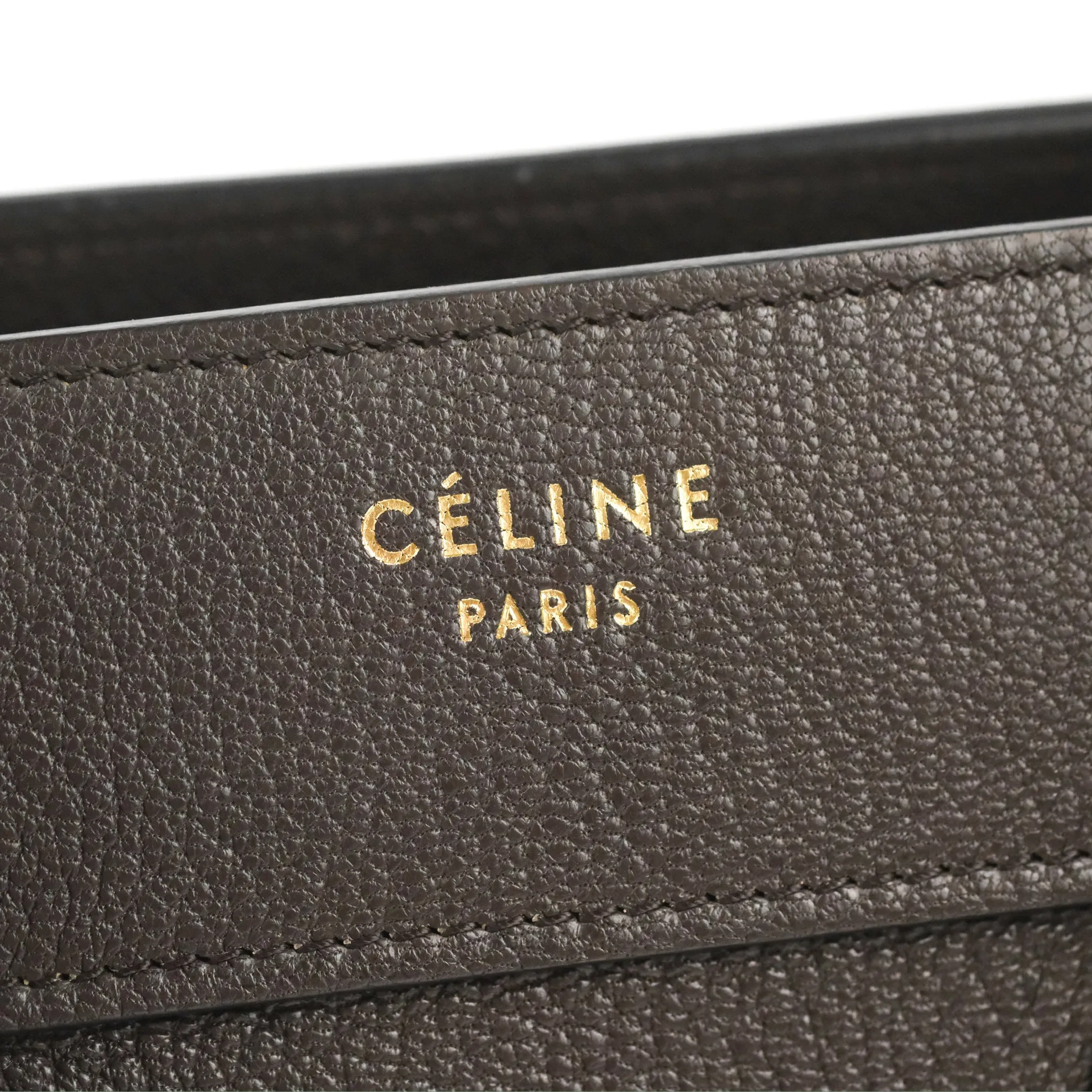 Celine Micro Luggage Handbag Dark Brown Grained Calfskin
