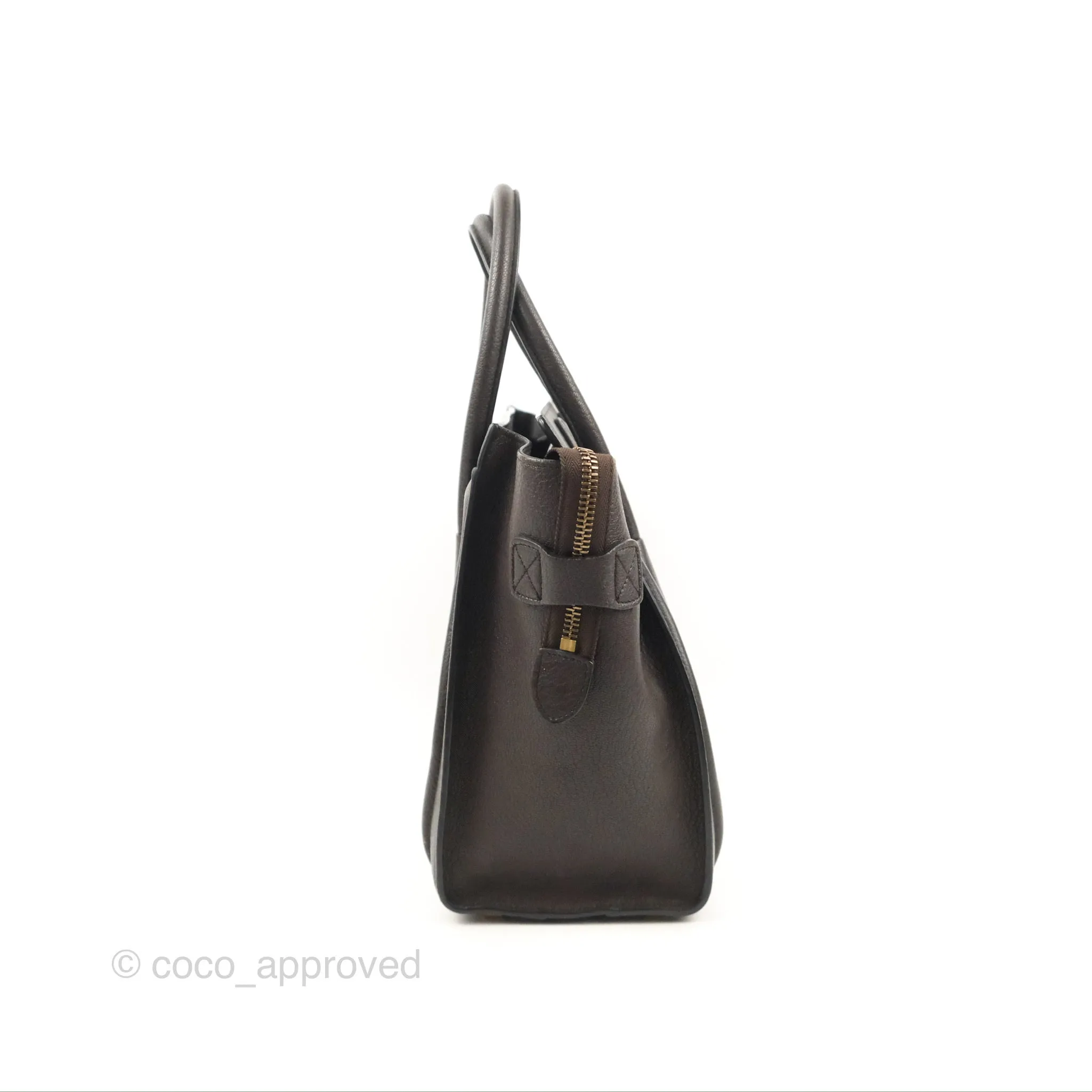 Celine Micro Luggage Handbag Dark Brown Grained Calfskin