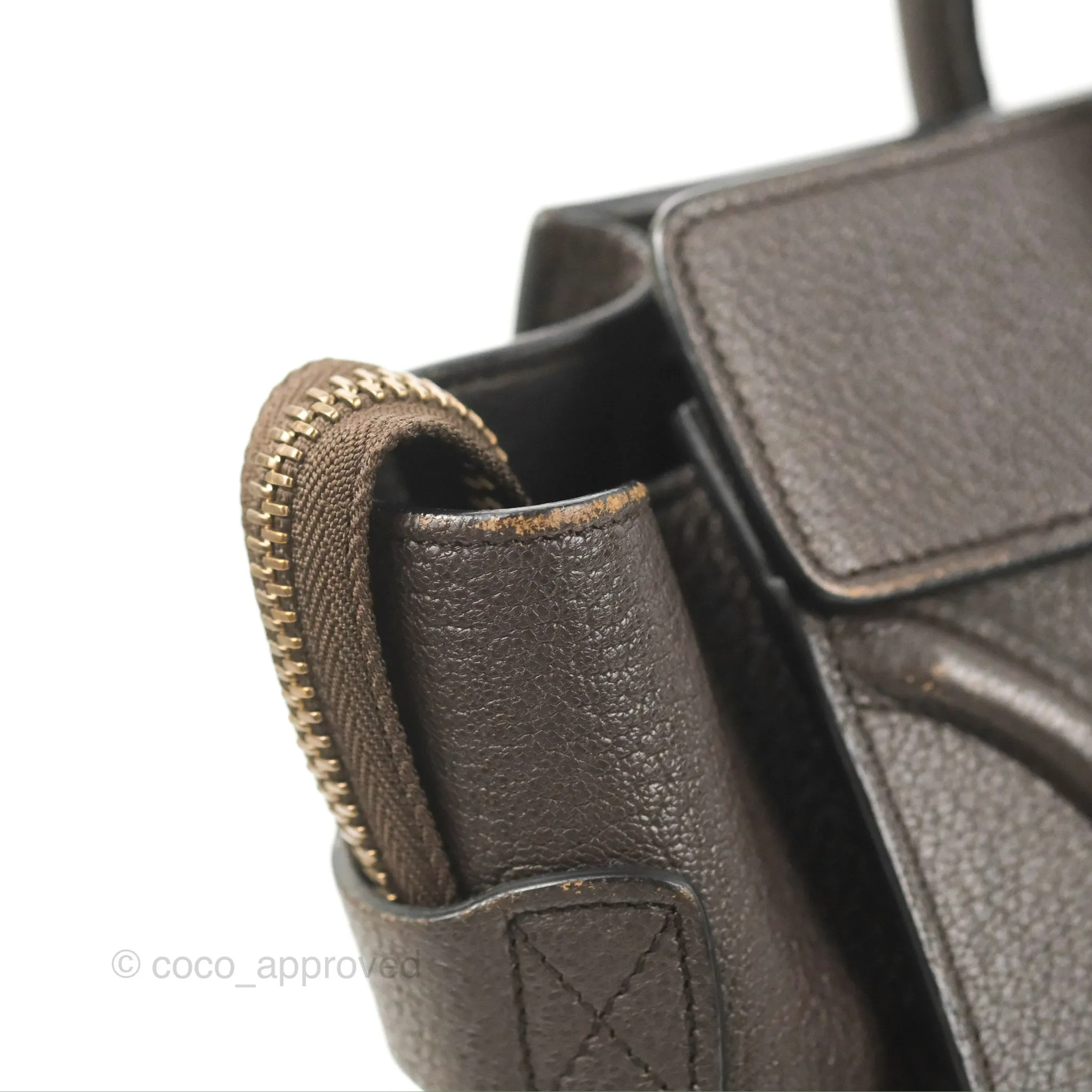 Celine Micro Luggage Handbag Dark Brown Grained Calfskin