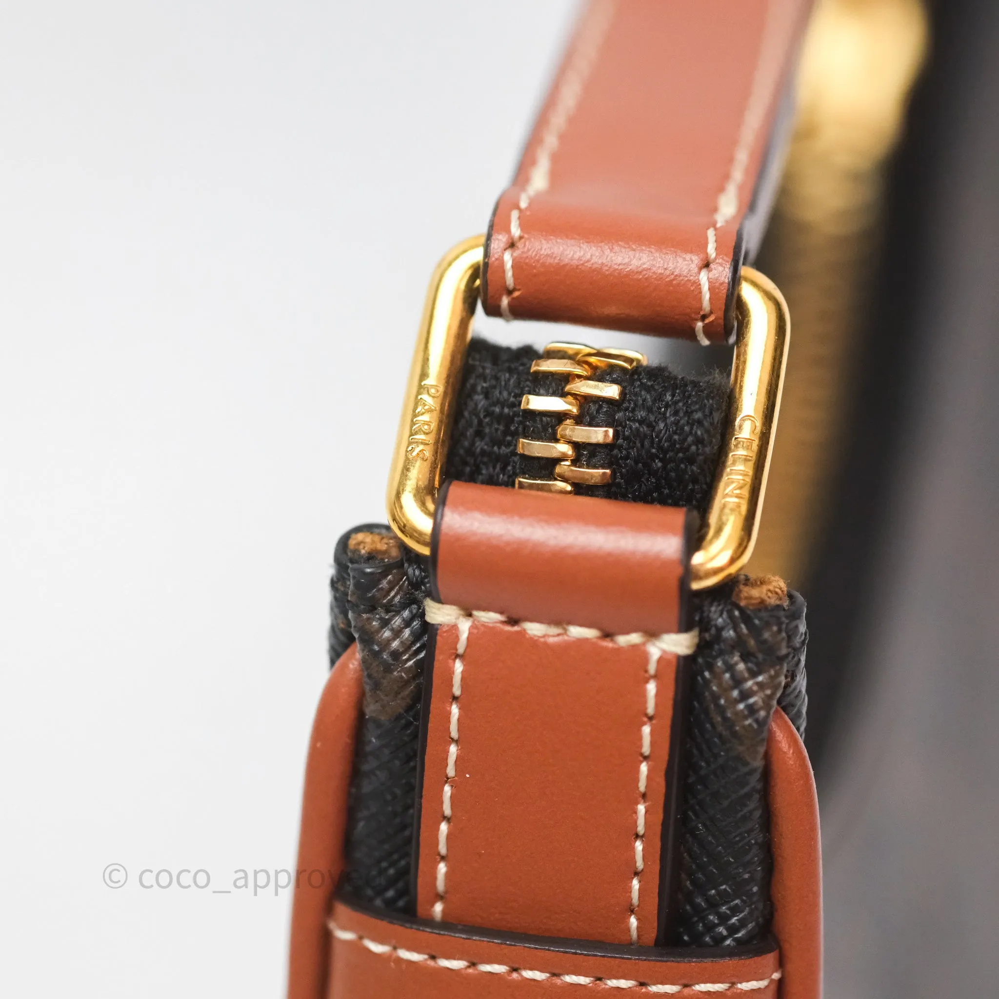 Celine Mini Ava Bag In Triomphe Canvas Calfskin Tan