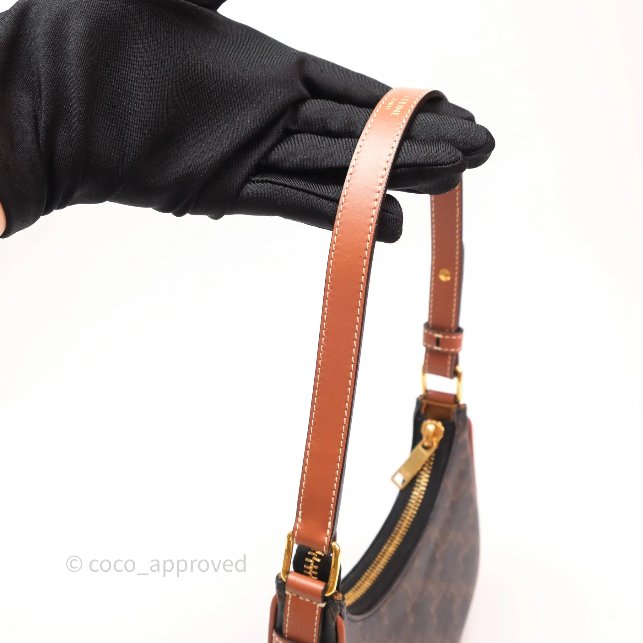 Celine Mini Ava Bag In Triomphe Canvas Calfskin Tan