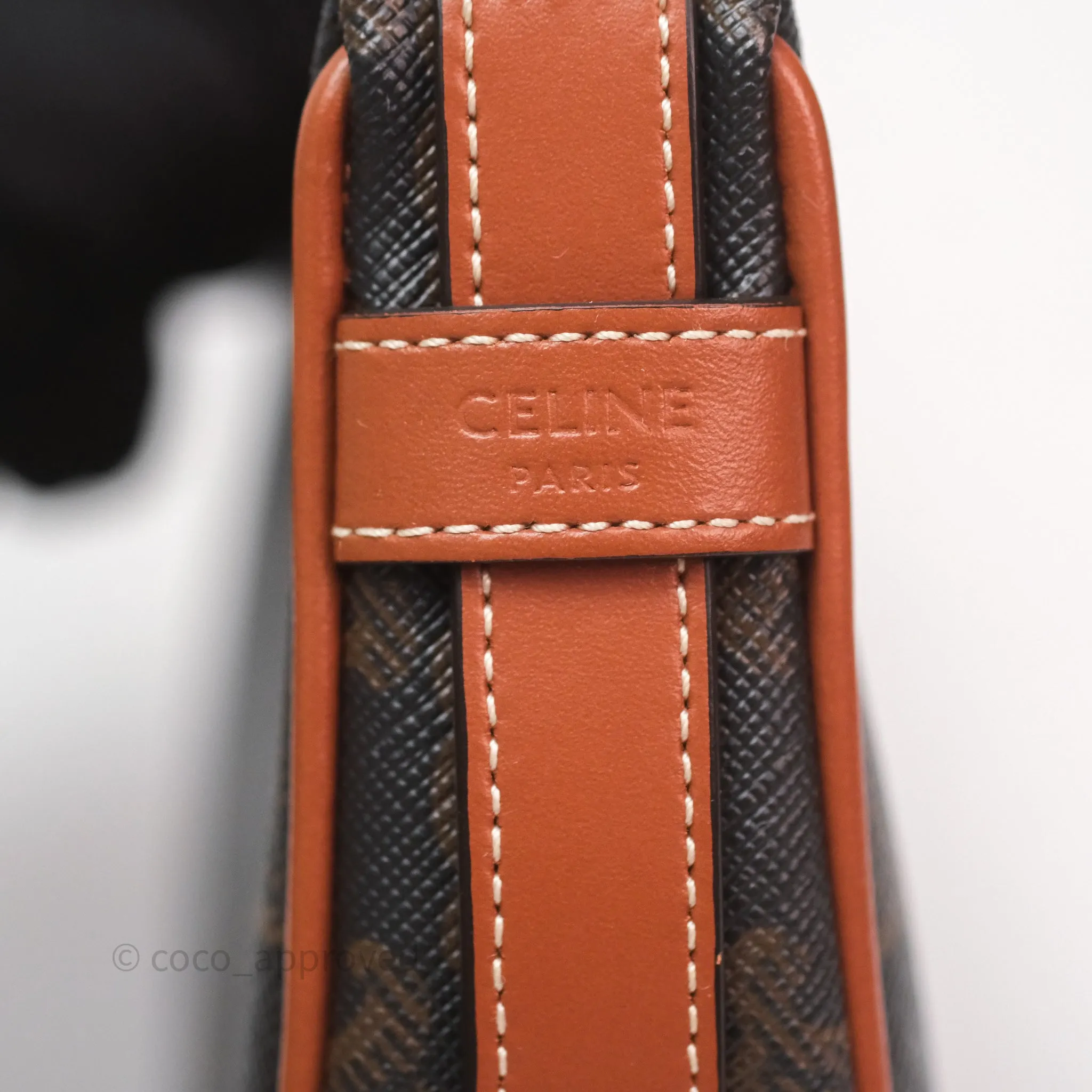 Celine Mini Ava Bag In Triomphe Canvas Calfskin Tan