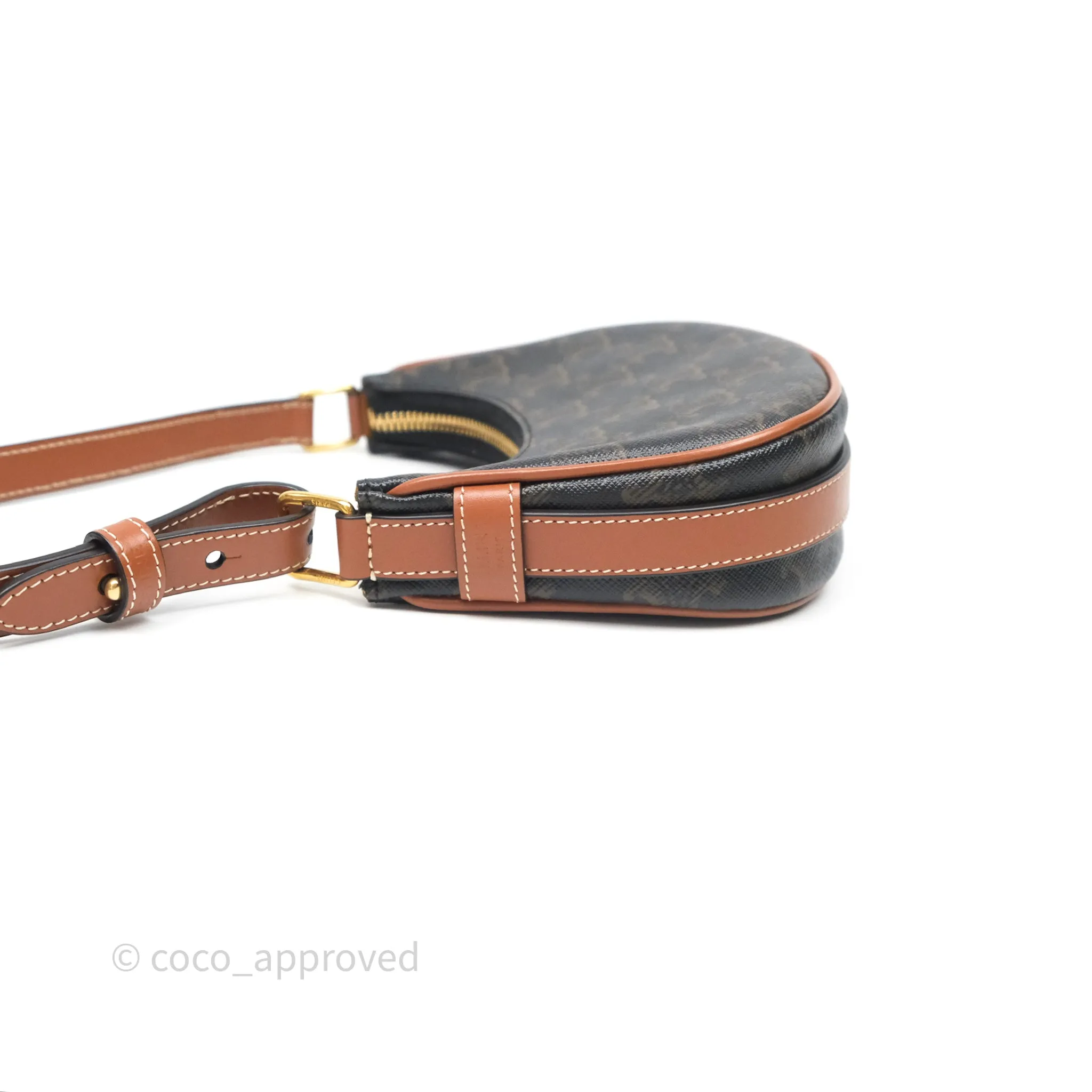 Celine Mini Ava Bag In Triomphe Canvas Calfskin Tan