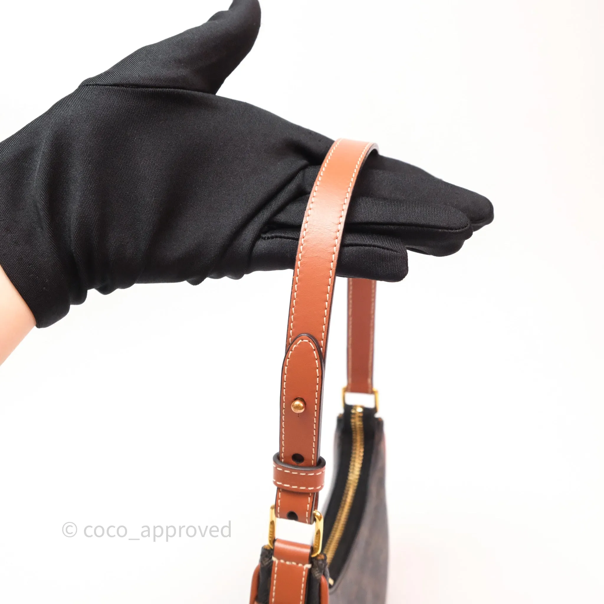 Celine Mini Ava Bag In Triomphe Canvas Calfskin Tan