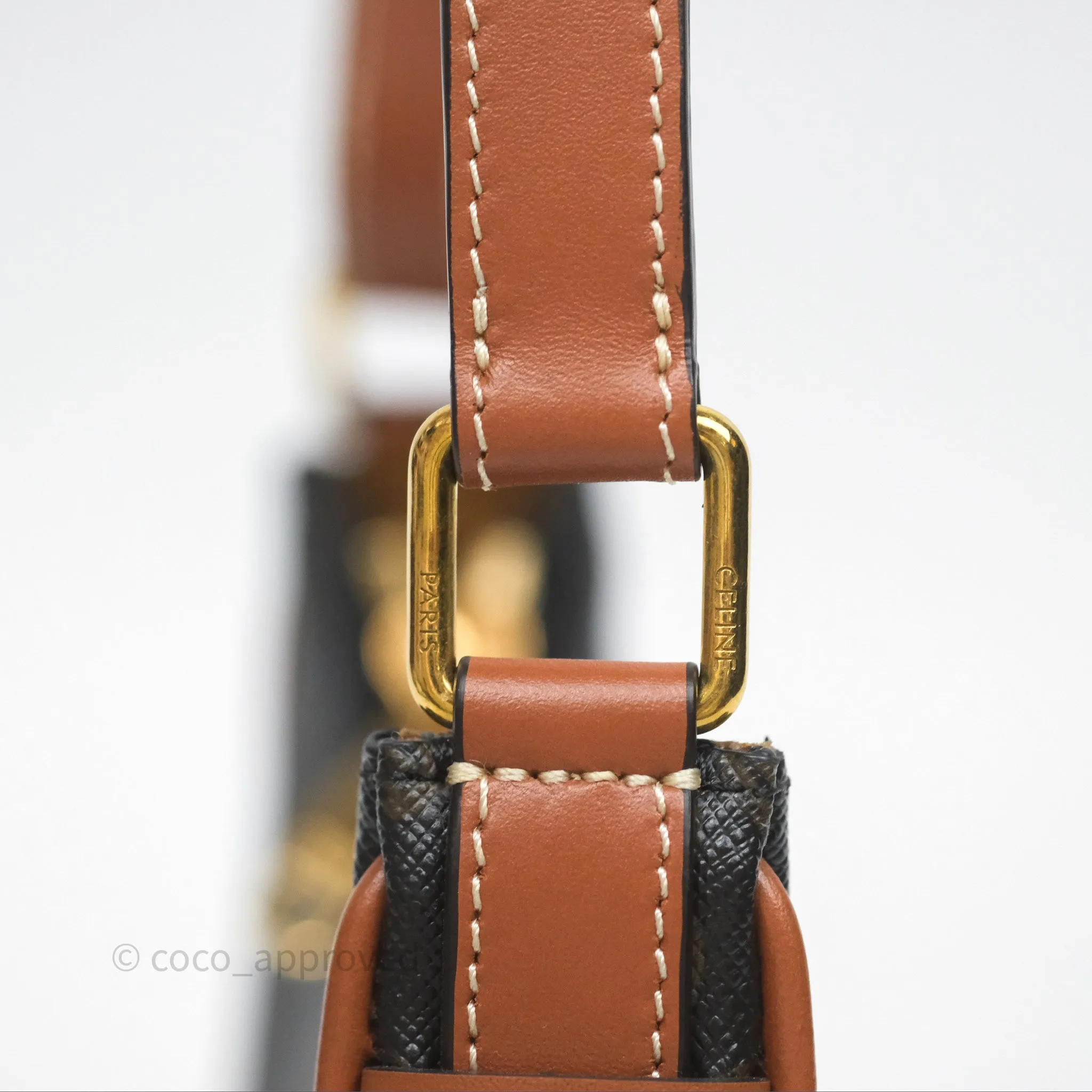 Celine Mini Ava Bag In Triomphe Canvas Calfskin Tan