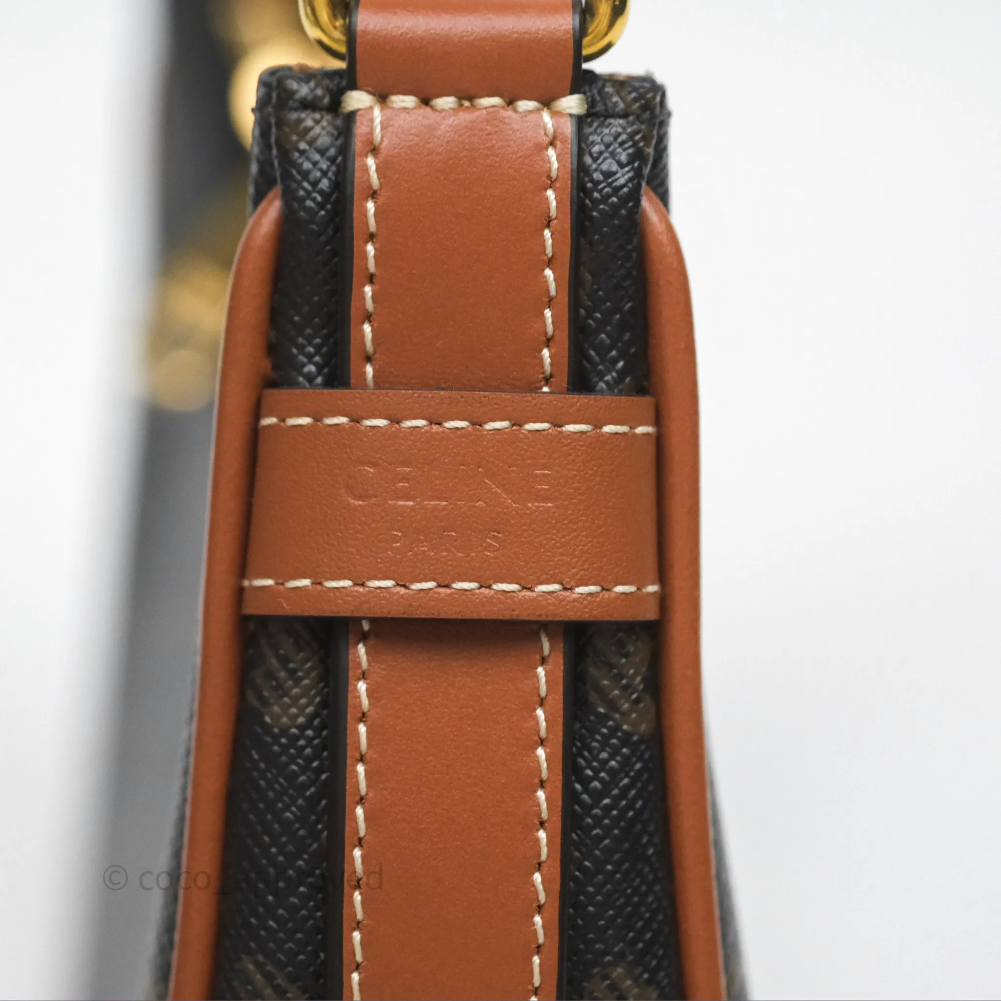 Celine Mini Ava Bag In Triomphe Canvas Calfskin Tan