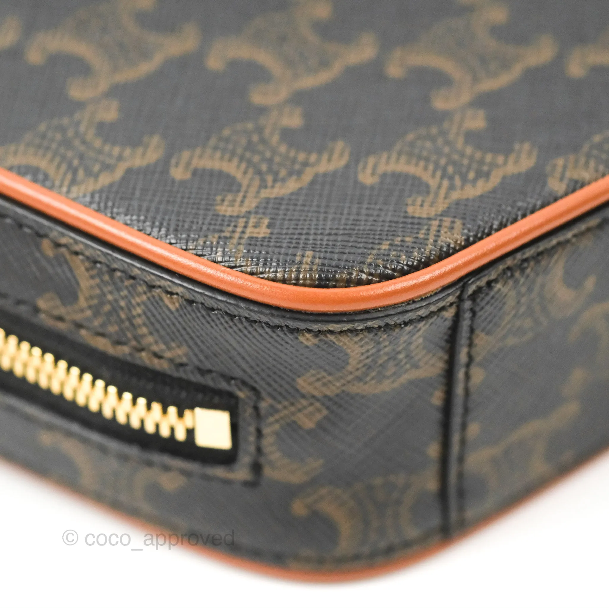 Celine Mini Bowling Bag Triomphe Canvas Tan Calfskin