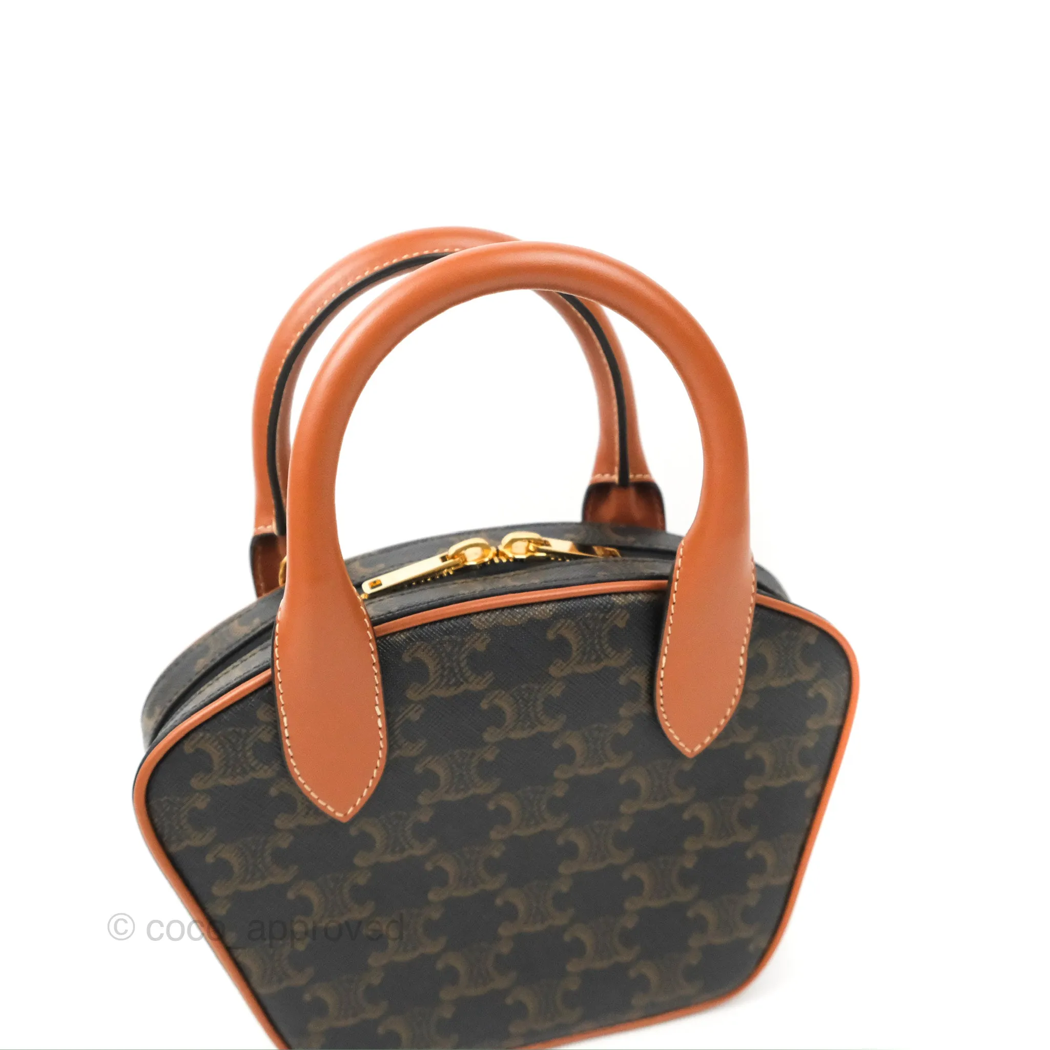 Celine Mini Bowling Bag Triomphe Canvas Tan Calfskin