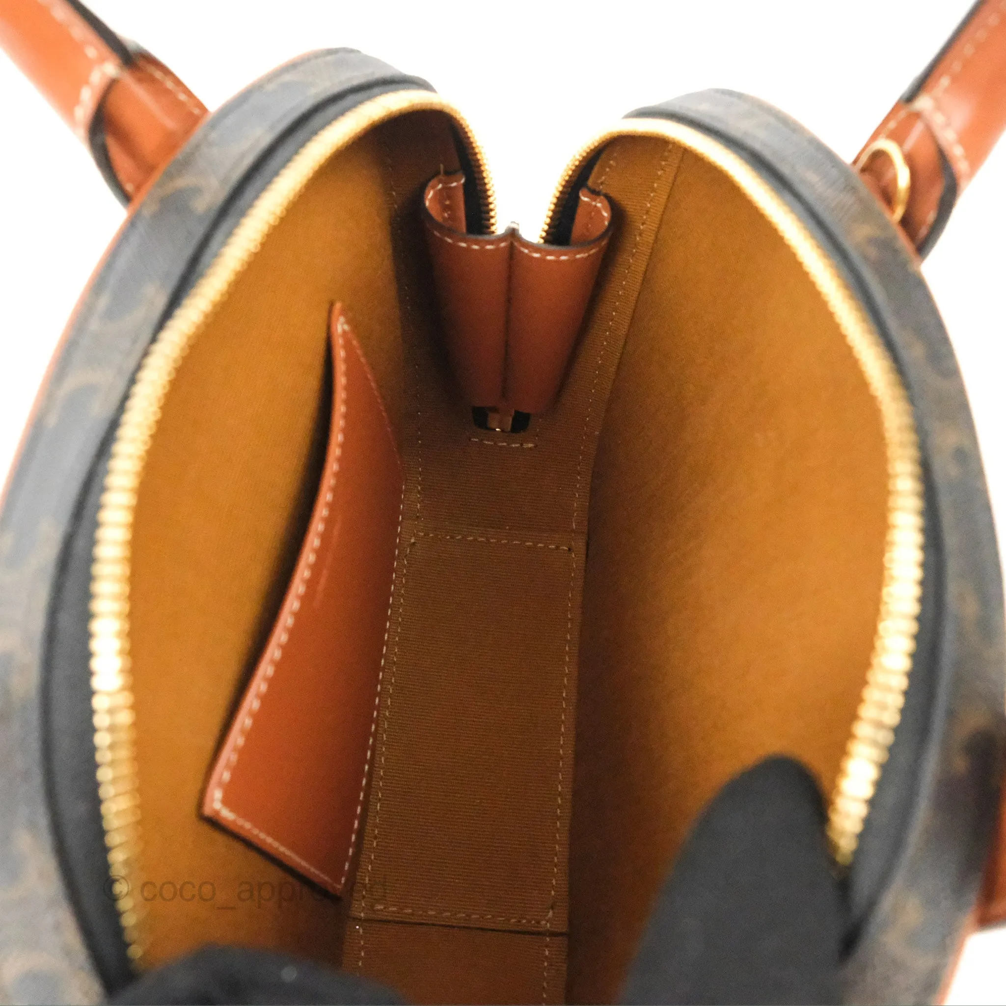 Celine Mini Bowling Bag Triomphe Canvas Tan Calfskin