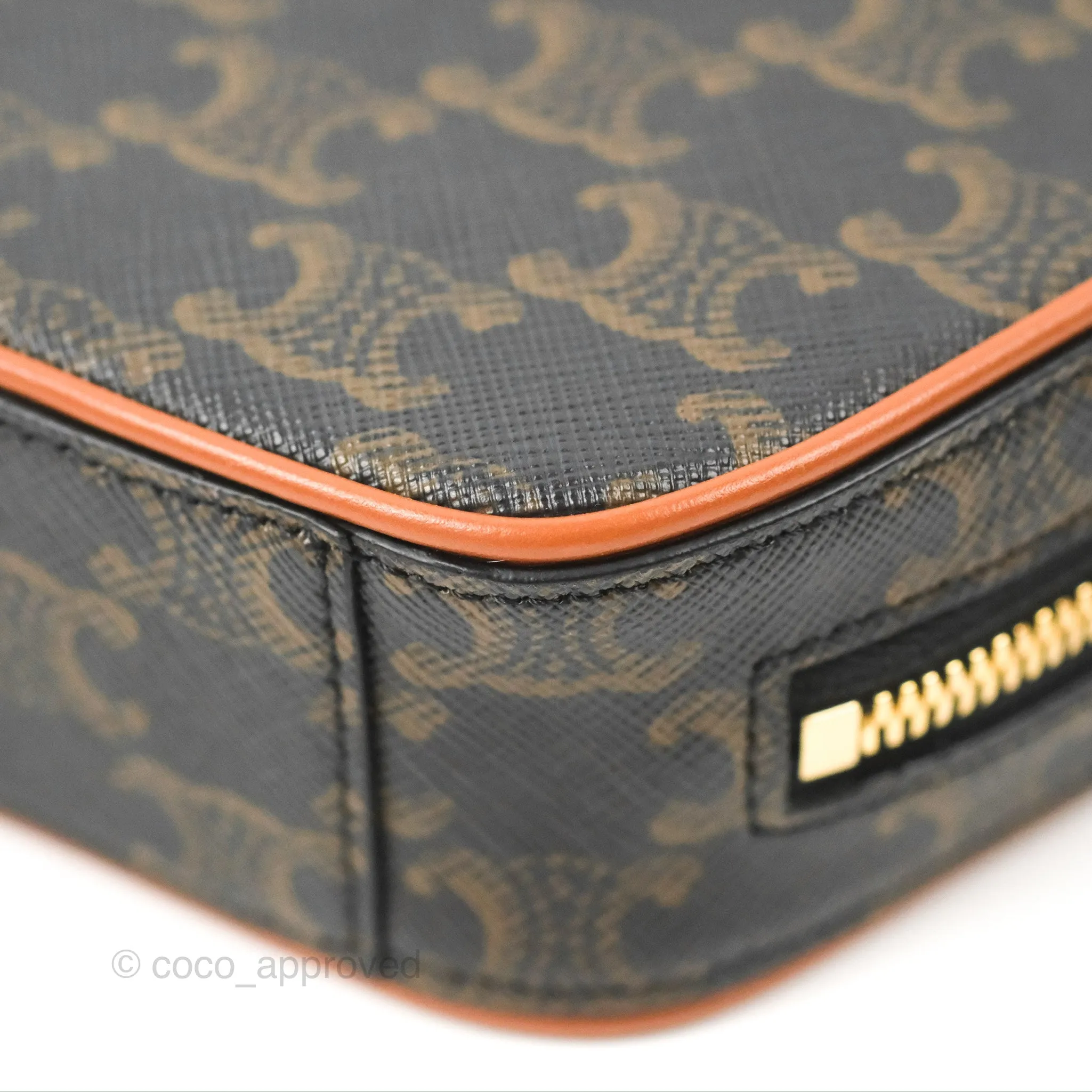 Celine Mini Bowling Bag Triomphe Canvas Tan Calfskin