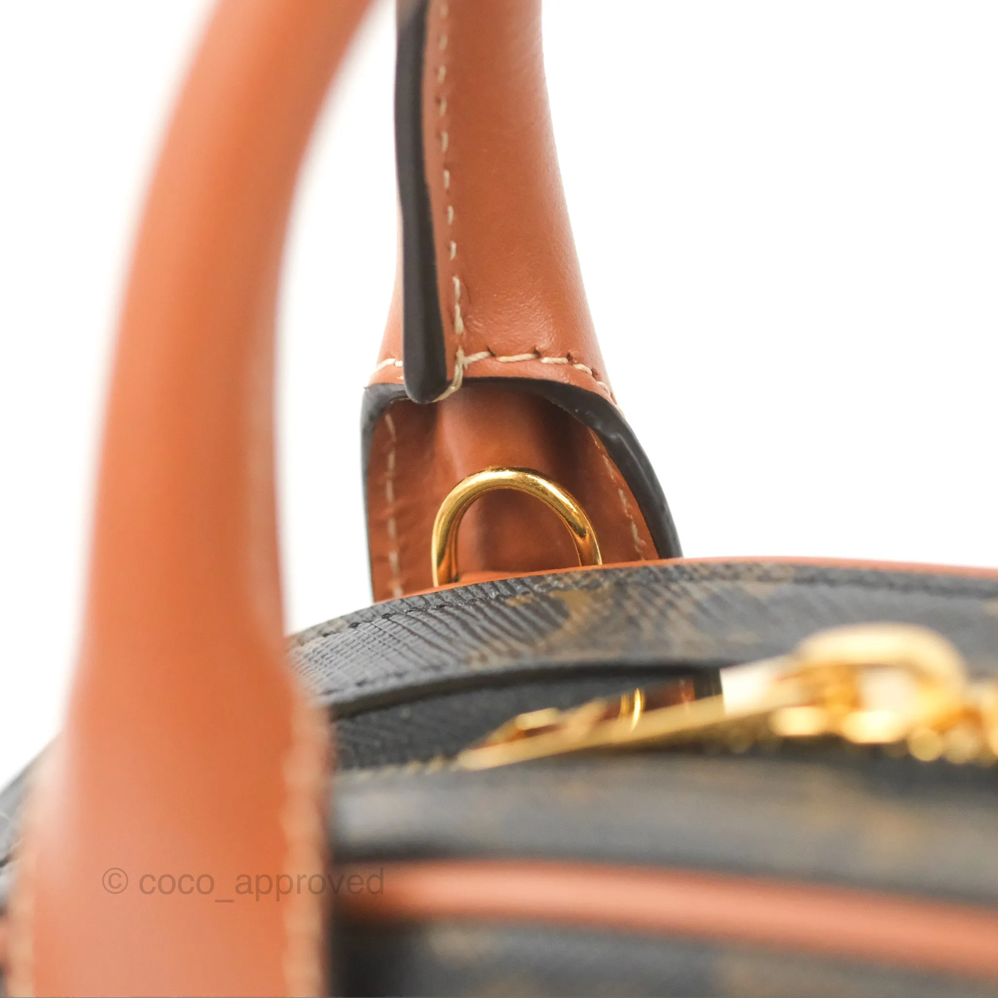 Celine Mini Bowling Bag Triomphe Canvas Tan Calfskin
