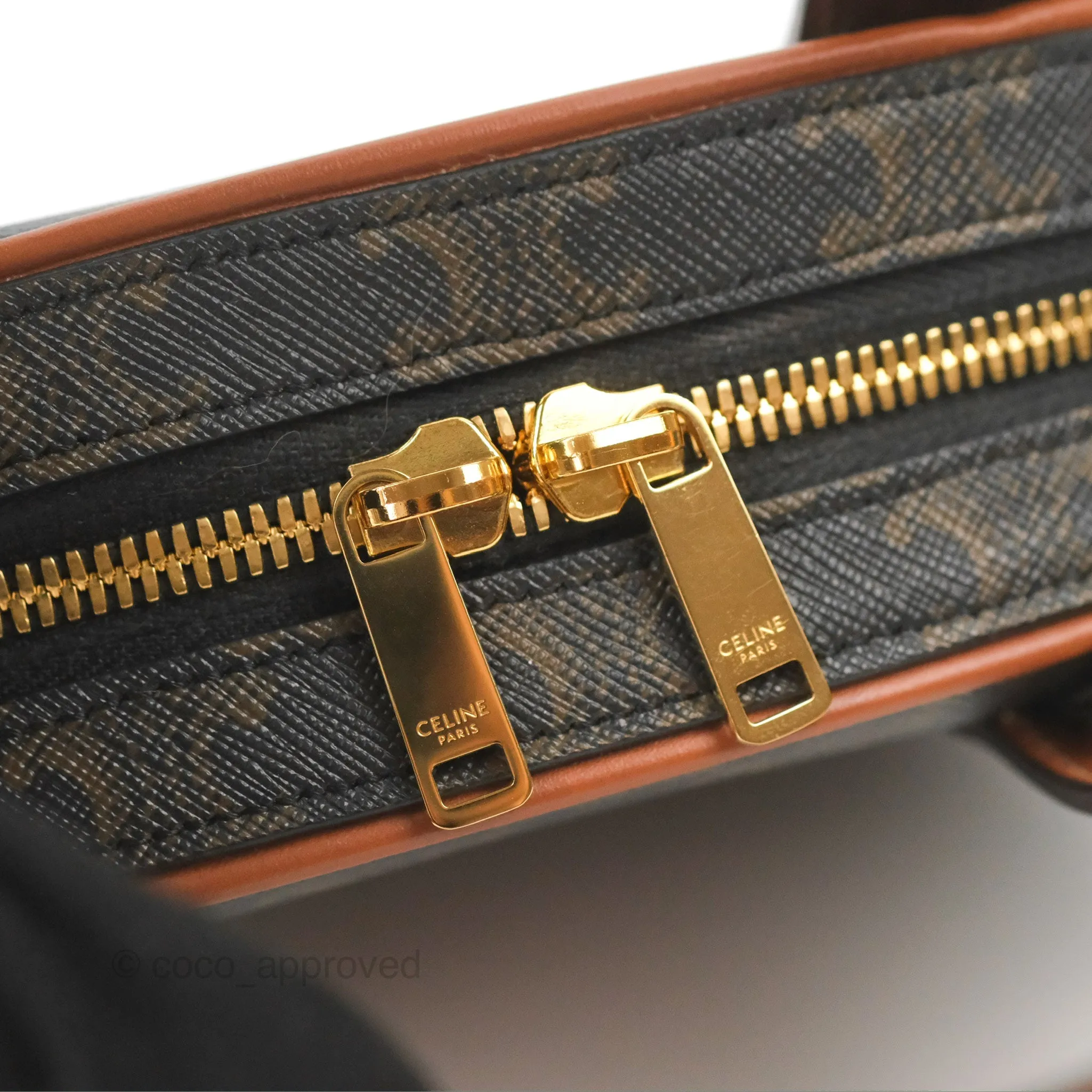 Celine Mini Bowling Bag Triomphe Canvas Tan Calfskin