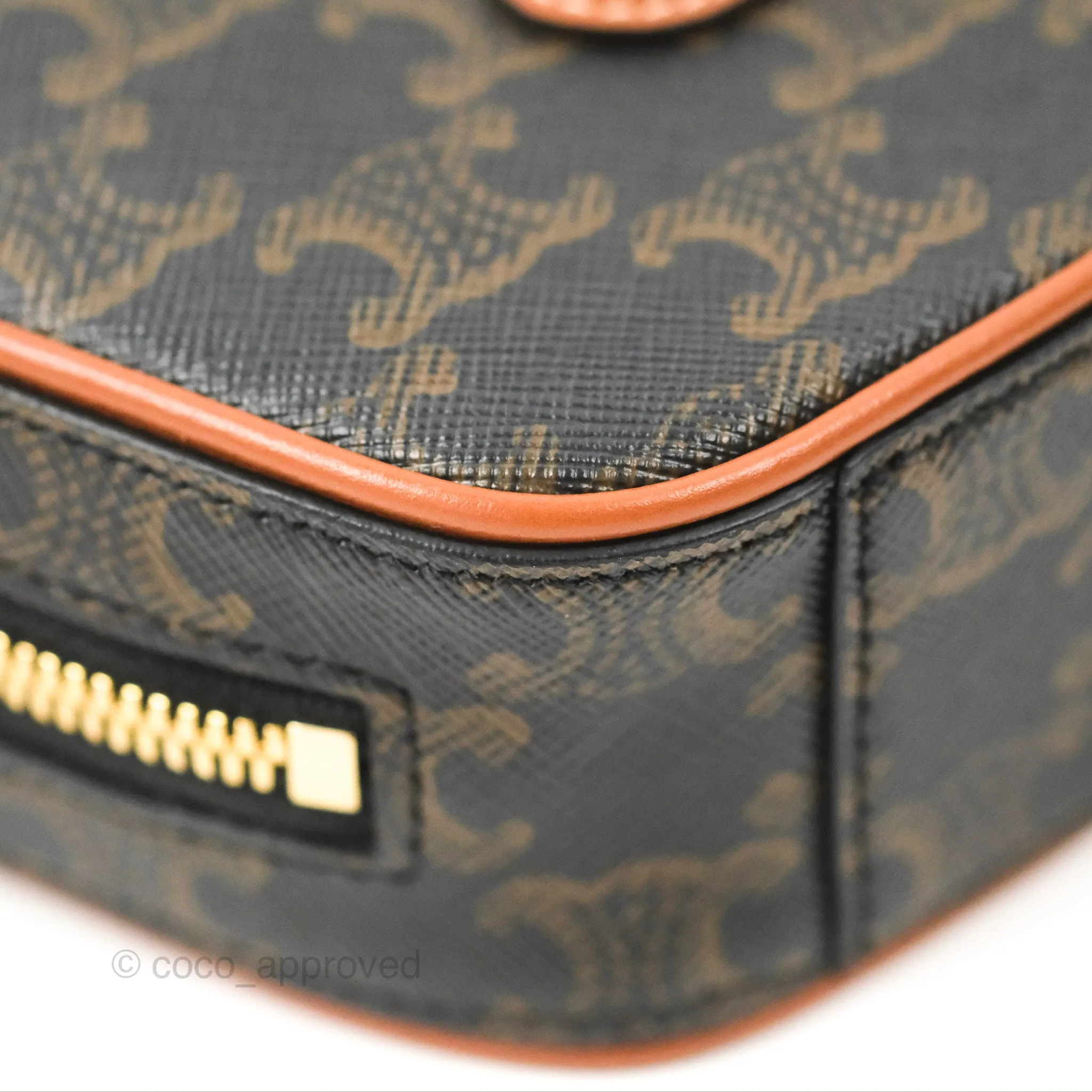 Celine Mini Bowling Bag Triomphe Canvas Tan Calfskin