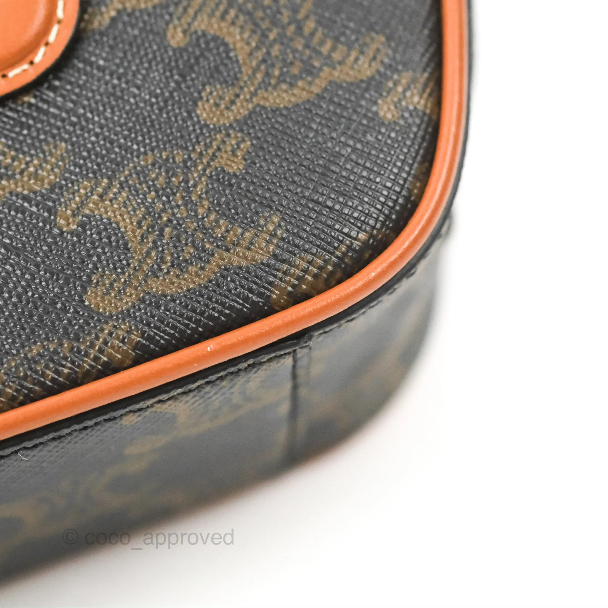 Celine Mini Bowling Bag Triomphe Canvas Tan Calfskin