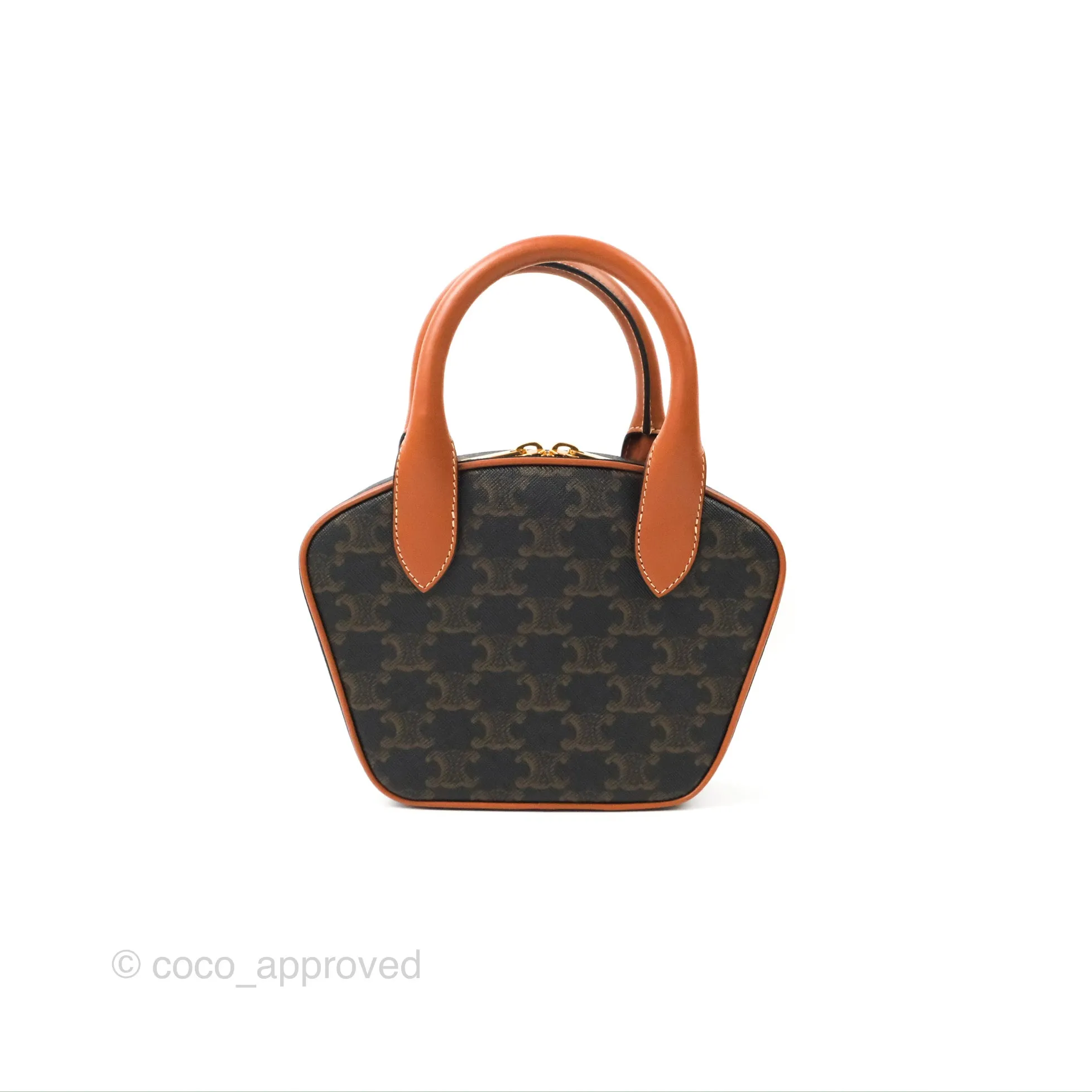 Celine Mini Bowling Bag Triomphe Canvas Tan Calfskin