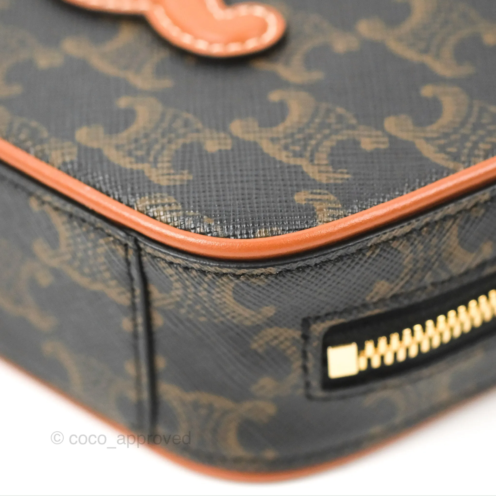 Celine Mini Bowling Bag Triomphe Canvas Tan Calfskin