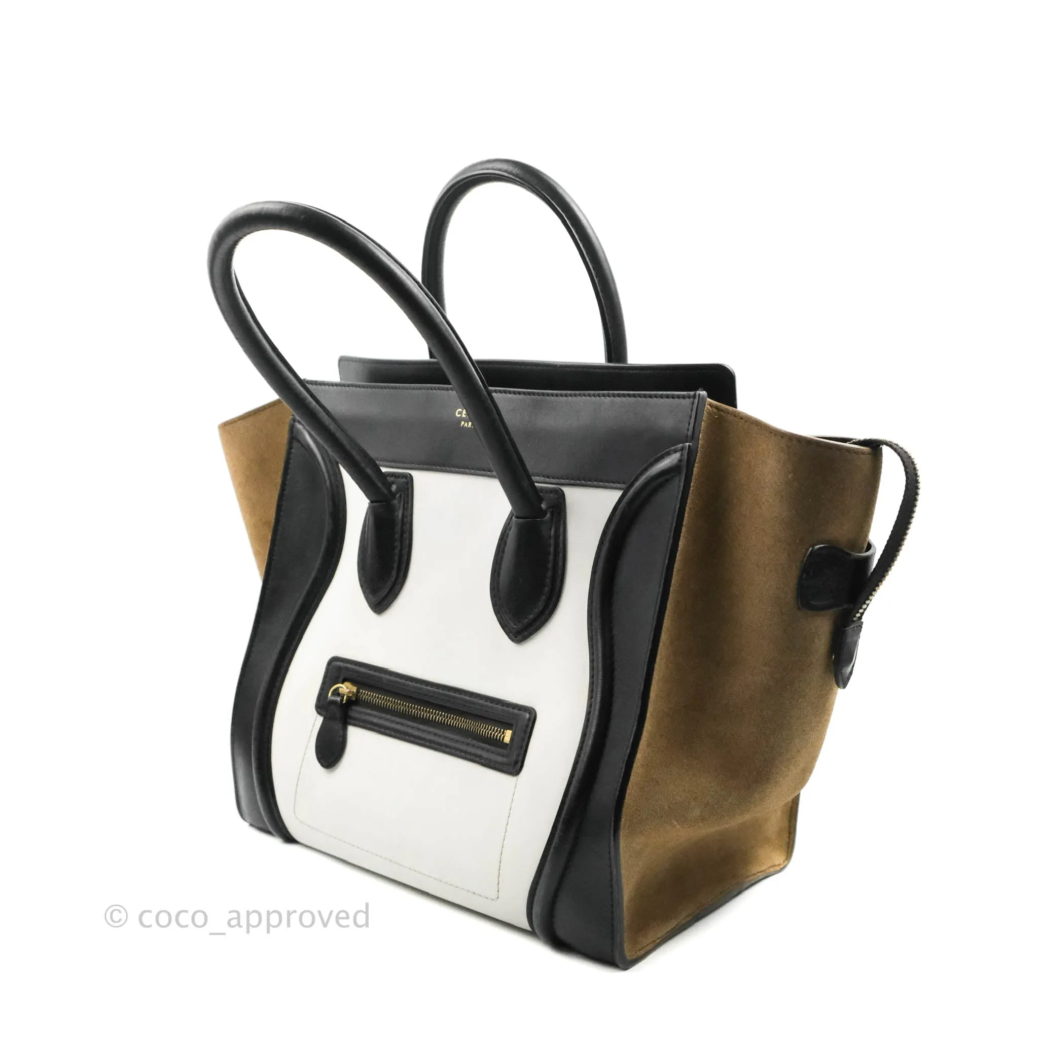 Celine Mini Luggage Bag Black/White/Brown Calfskin