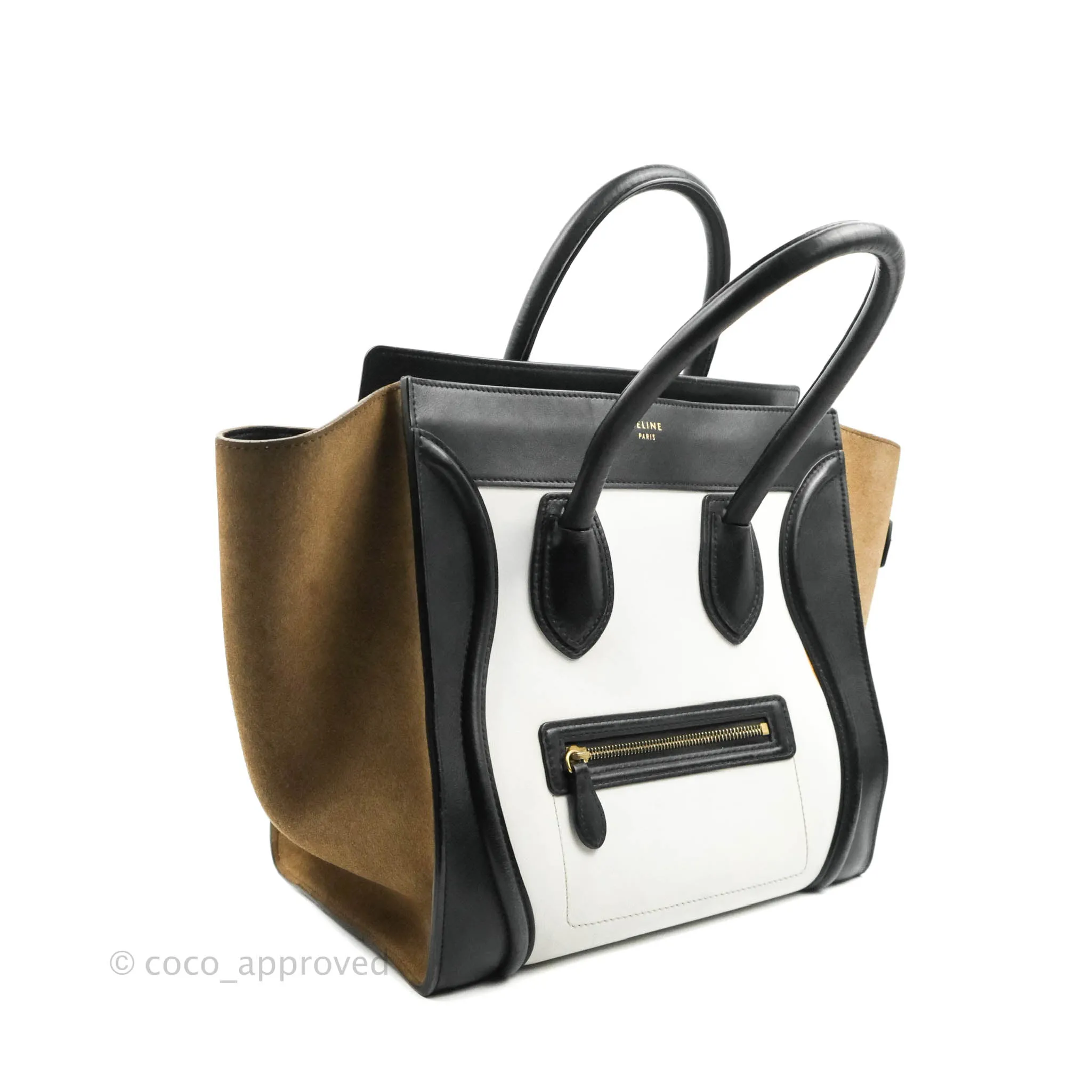 Celine Mini Luggage Bag Black/White/Brown Calfskin