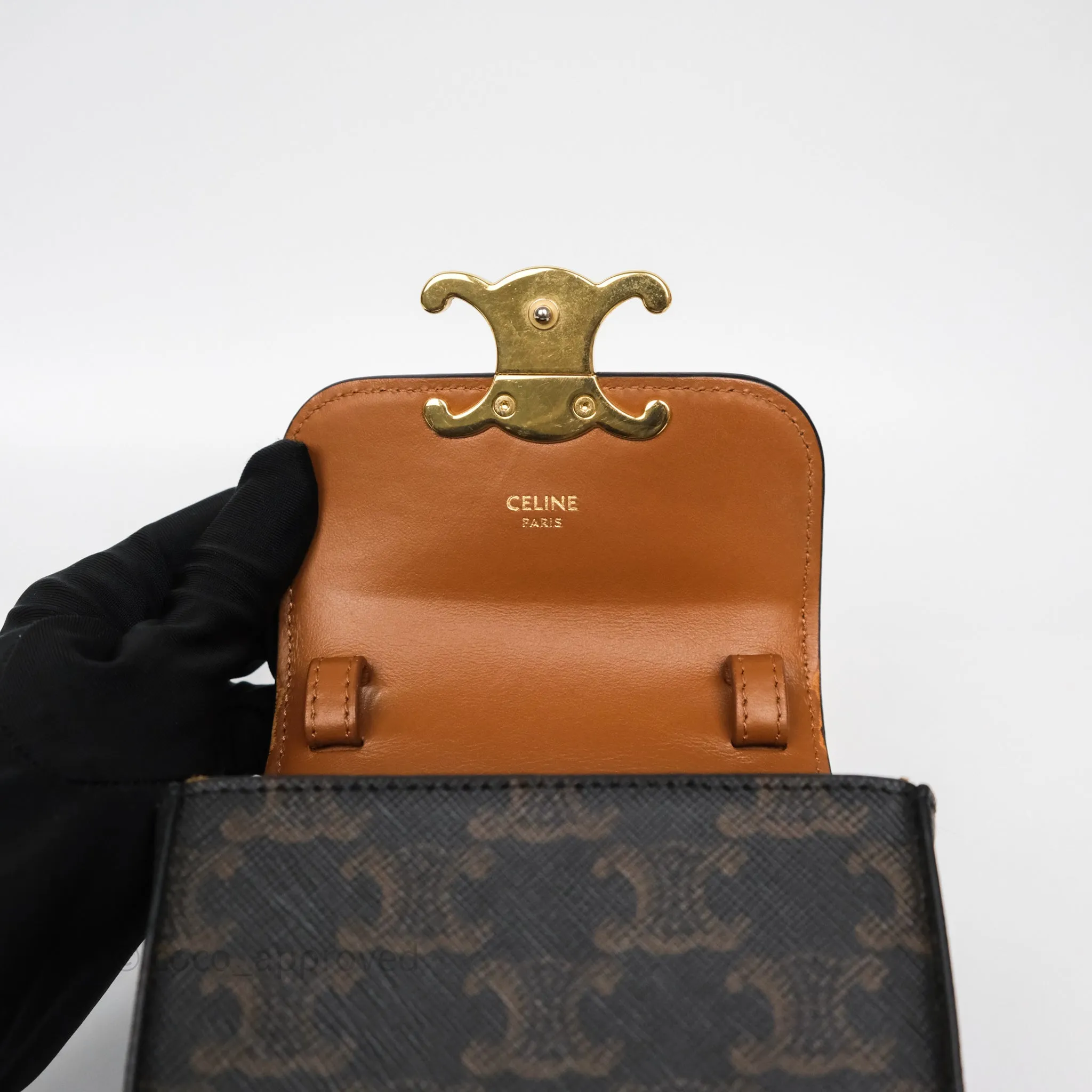 Celine Mini Triomphe Canvas Tan Calfskin