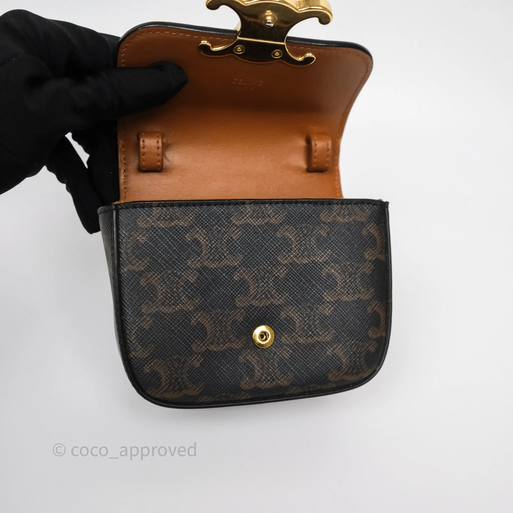 Celine Mini Triomphe Canvas Tan Calfskin