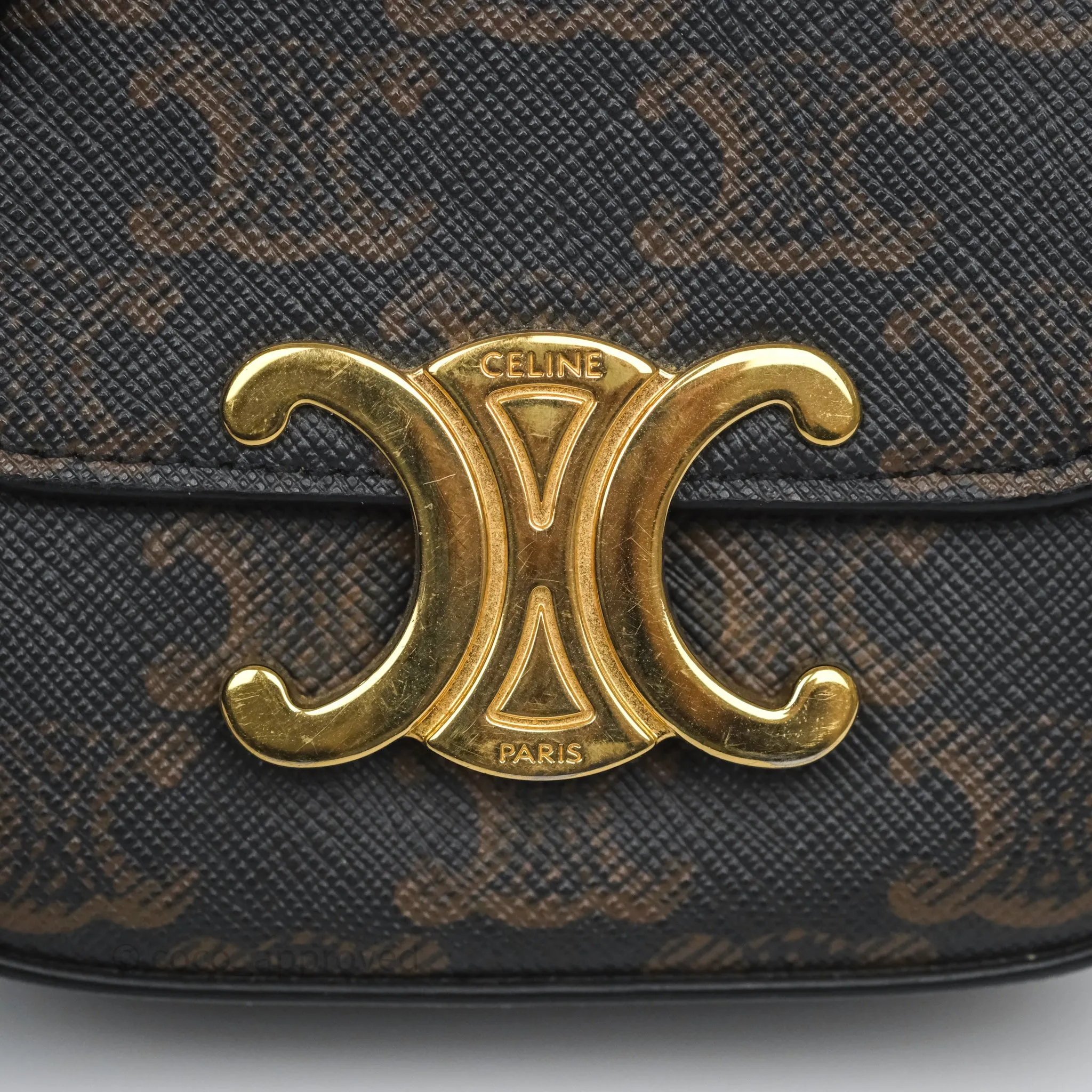Celine Mini Triomphe Canvas Tan Calfskin