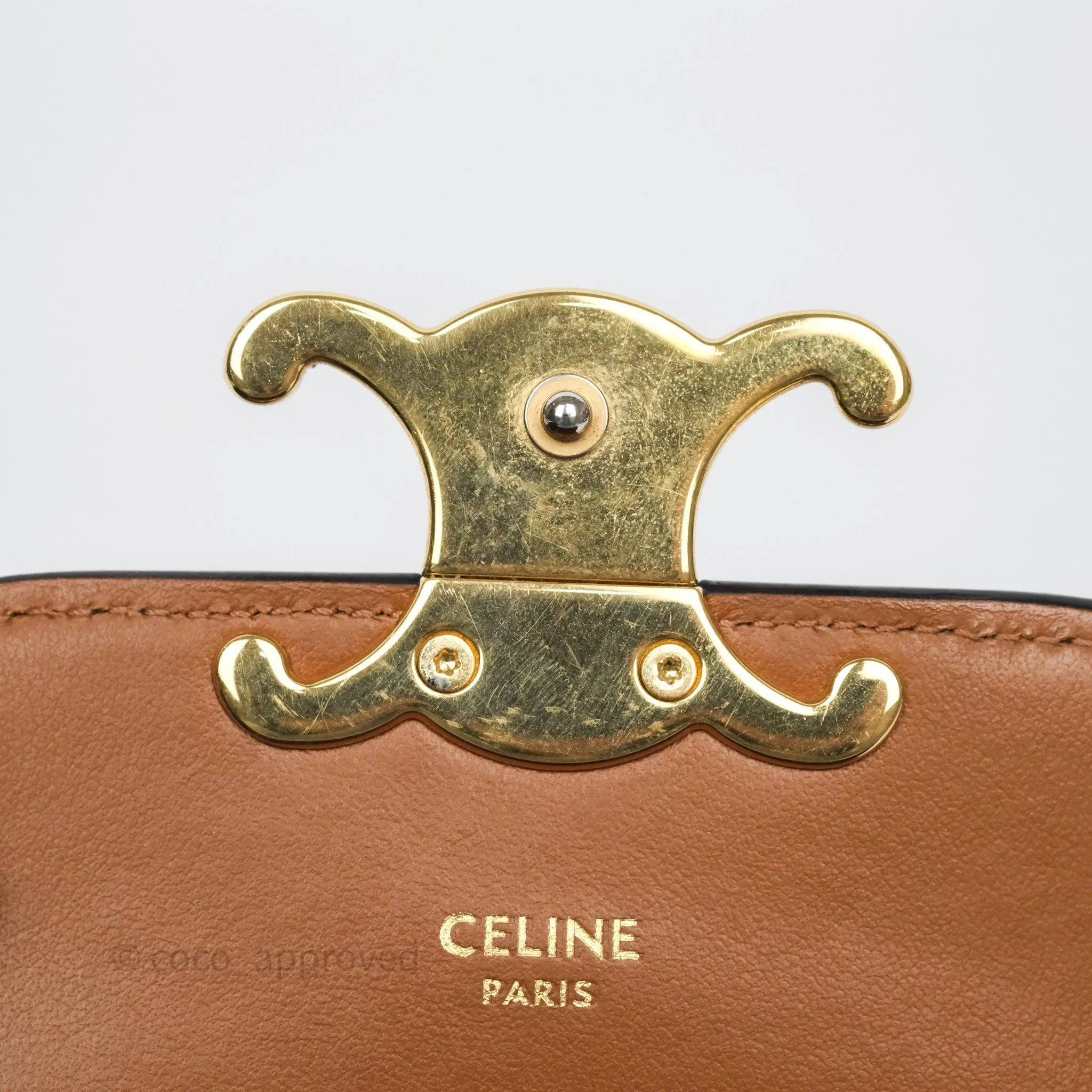 Celine Mini Triomphe Canvas Tan Calfskin