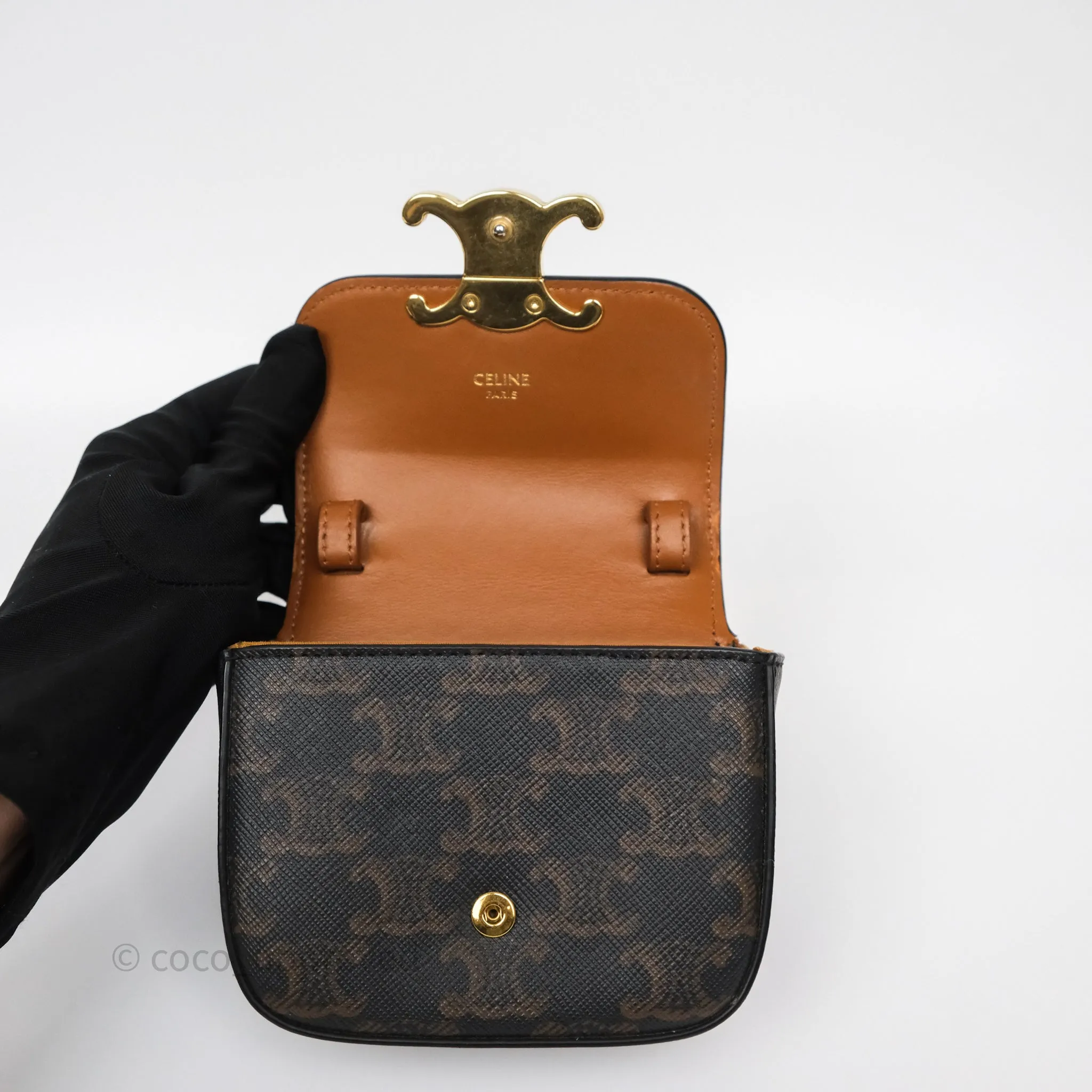 Celine Mini Triomphe Canvas Tan Calfskin