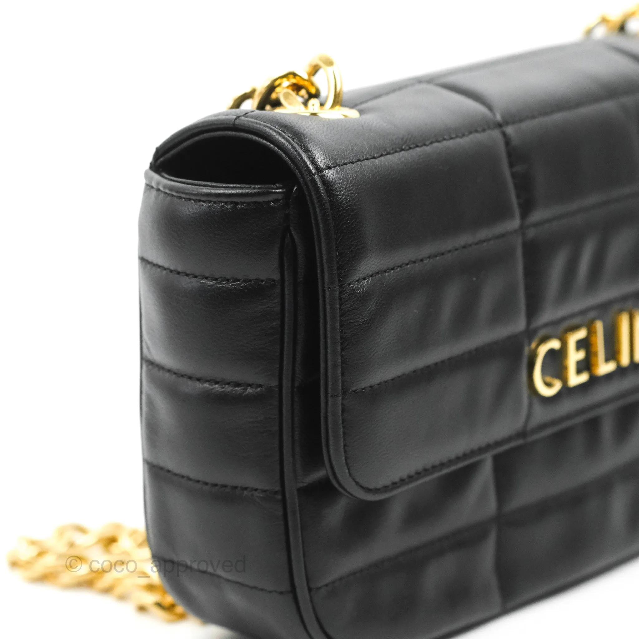 Celine Monochrome Quilted Goatskin Matelasse Black Gold Hardware
