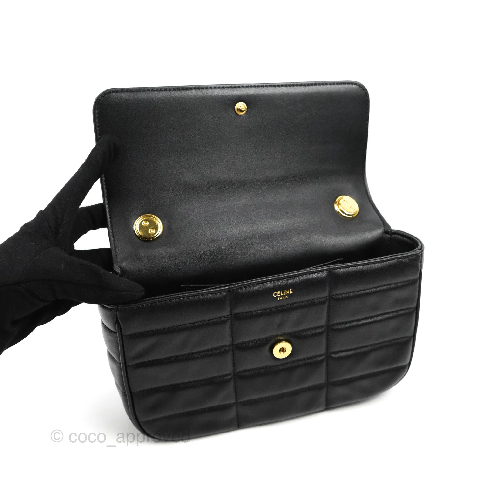 Celine Monochrome Quilted Goatskin Matelasse Black Gold Hardware
