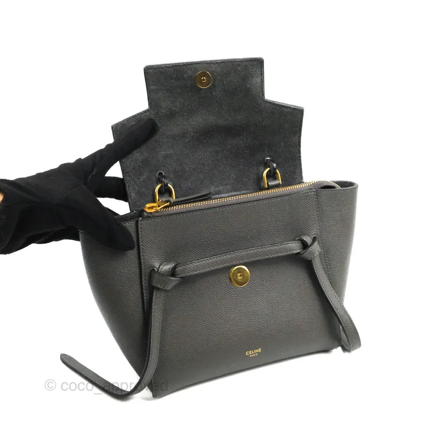 Celine Nano Belt Bag Grey Grained Calfskin Gold Hardware