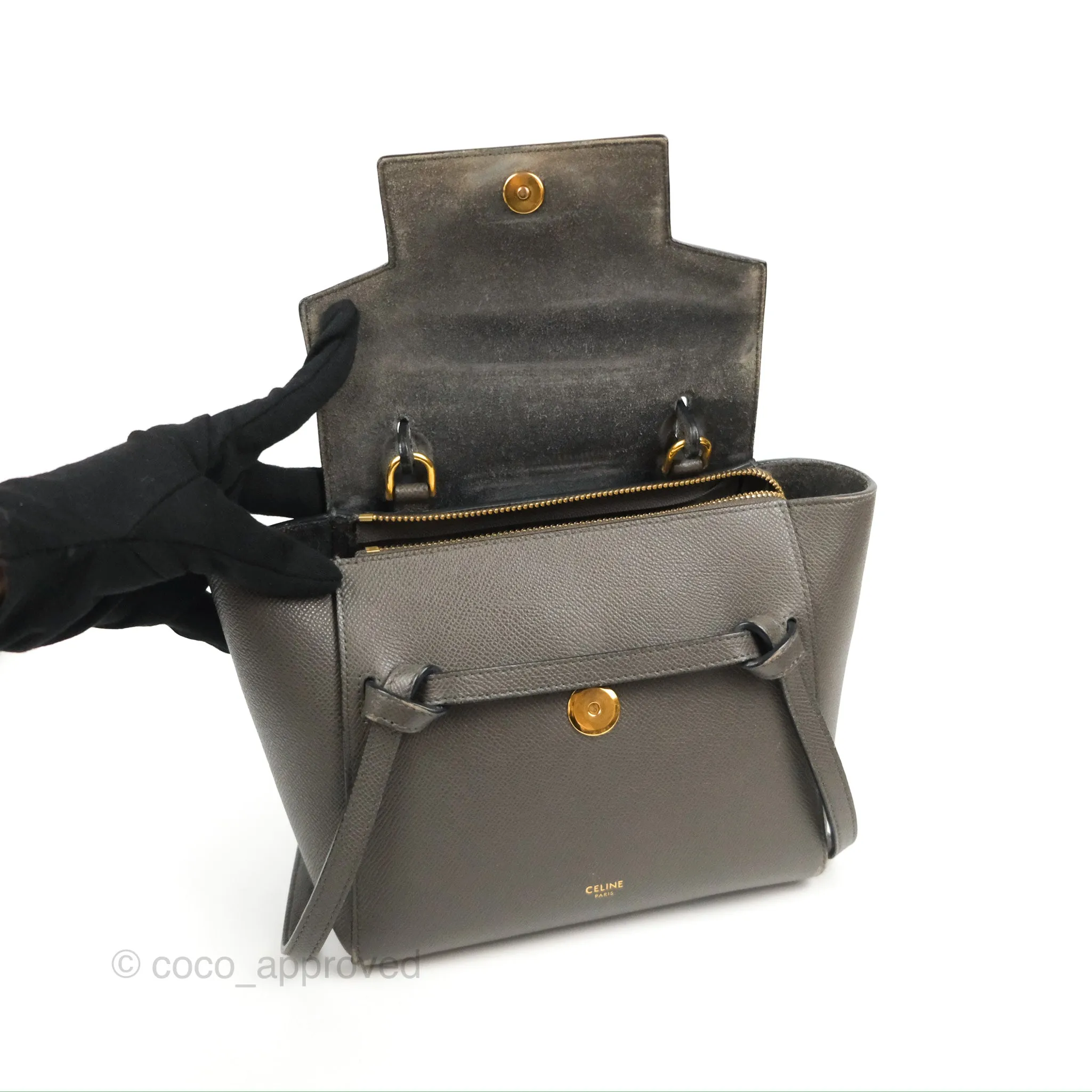 Celine Nano Belt Bag Grey Grained Calfskin Gold Hardware