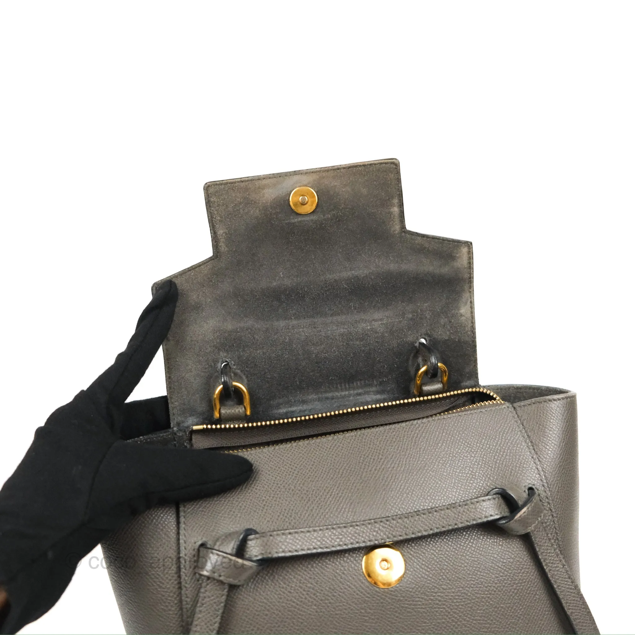 Celine Nano Belt Bag Grey Grained Calfskin Gold Hardware
