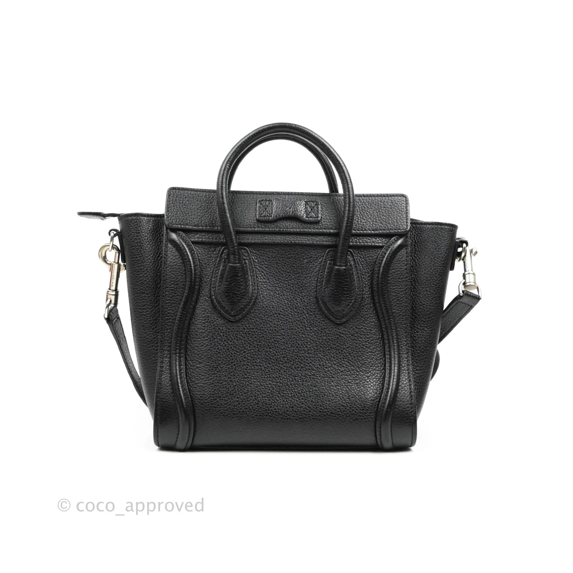 Celine Nano Luggage Black Drummed Calfskin Silver Hardware
