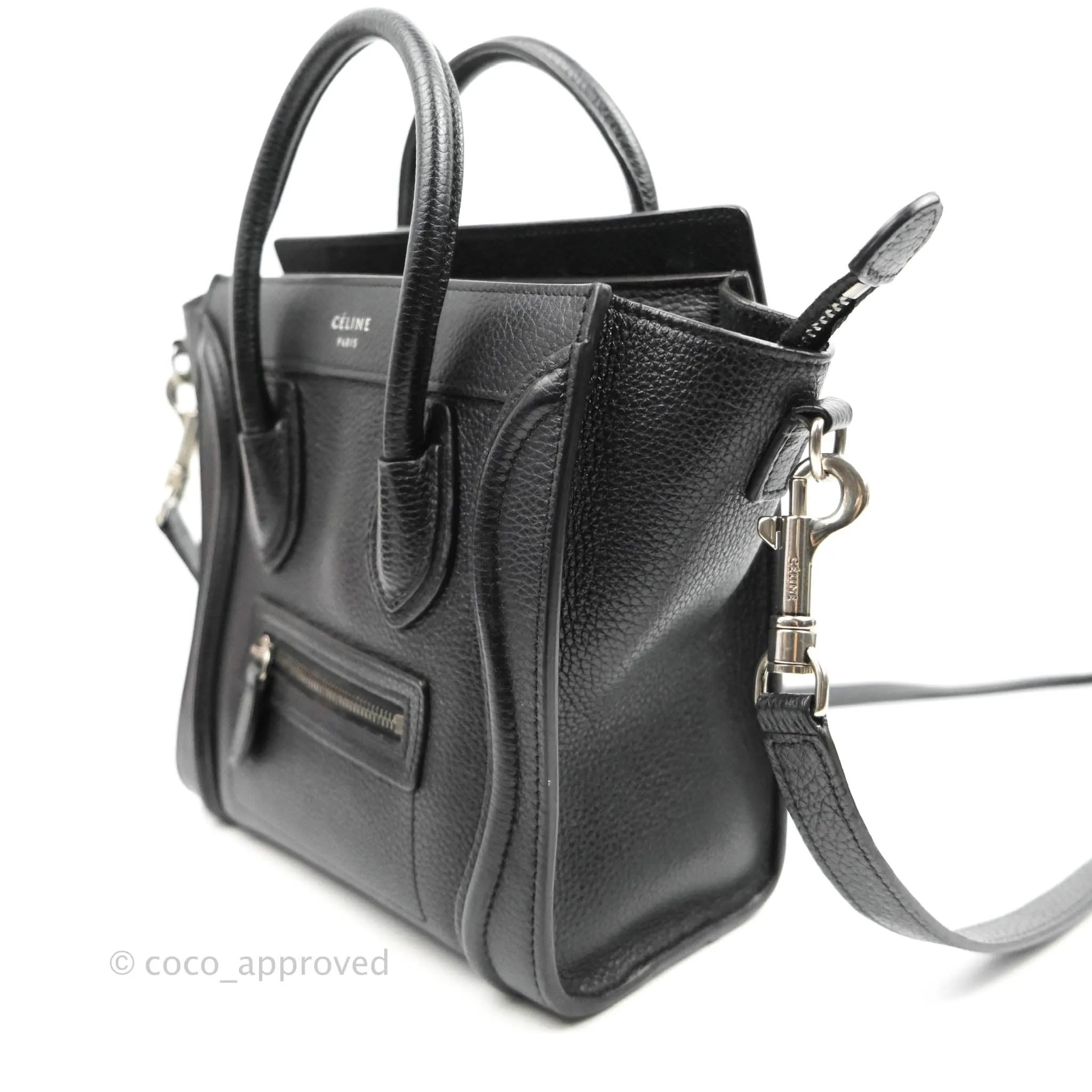Celine Nano Luggage Black Drummed Calfskin Silver Hardware